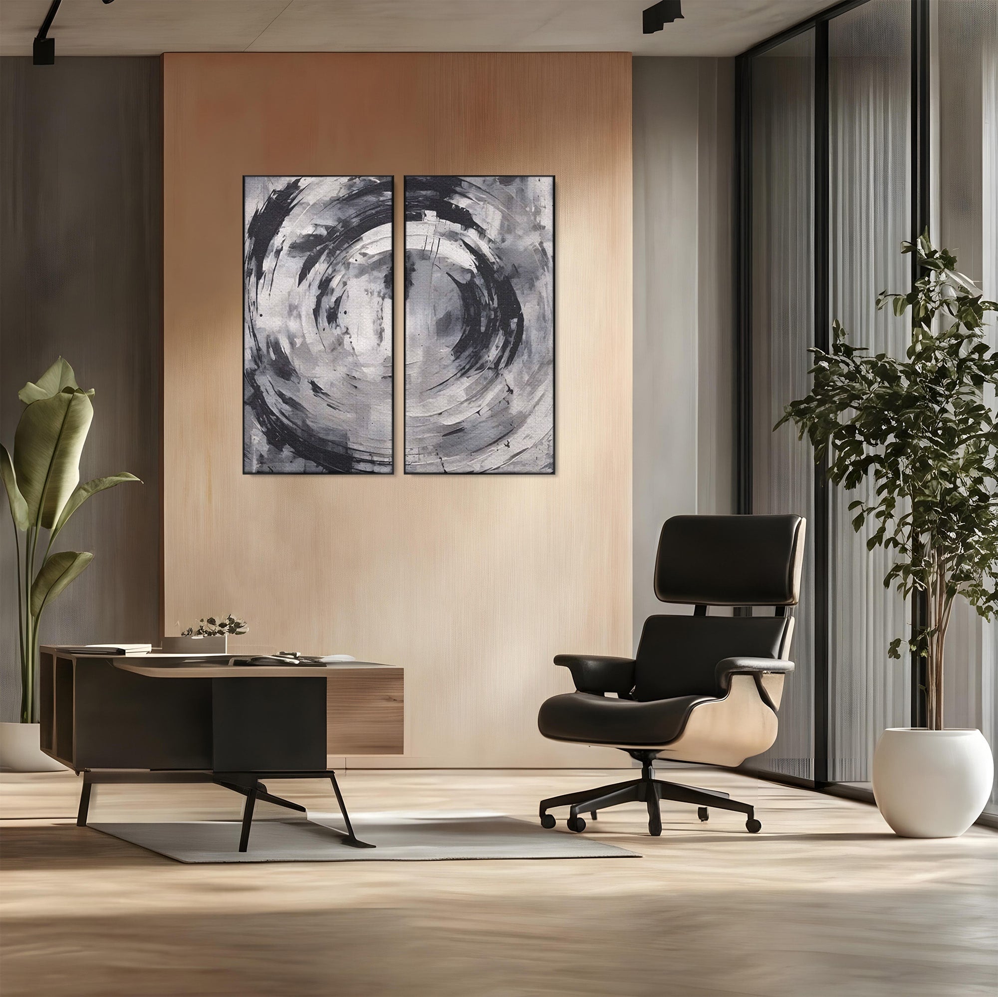 Set 2 Tablouri Canvas Premium LuxCanva® C2-1217, Abstract Round Paint, Culori, Decorativ, Living Room, Culori Vibrante