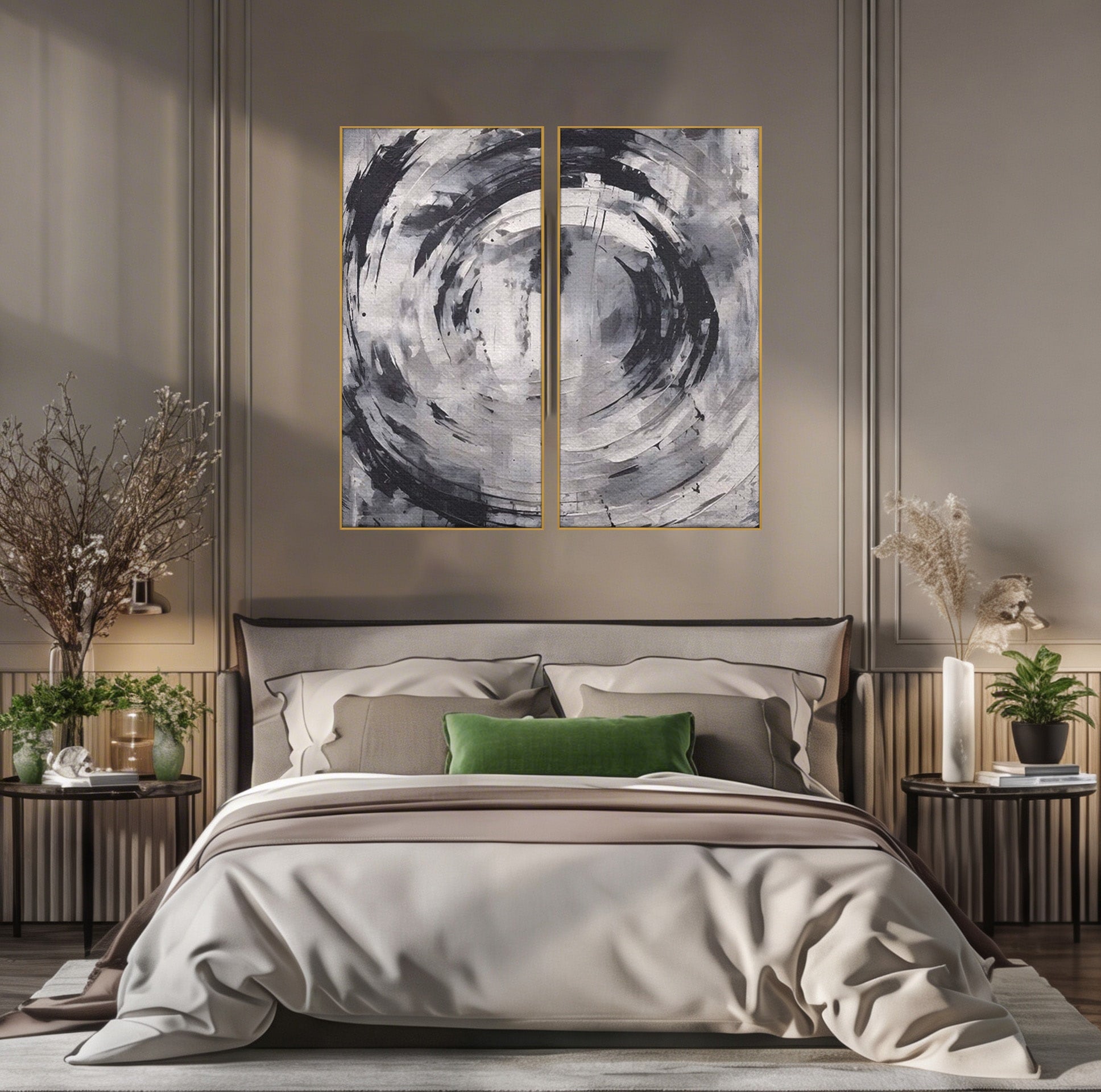 Set 2 Tablouri Canvas Premium LuxCanva® C2-1217, Abstract Round Paint, Culori, Decorativ, Living Room, Culori Vibrante