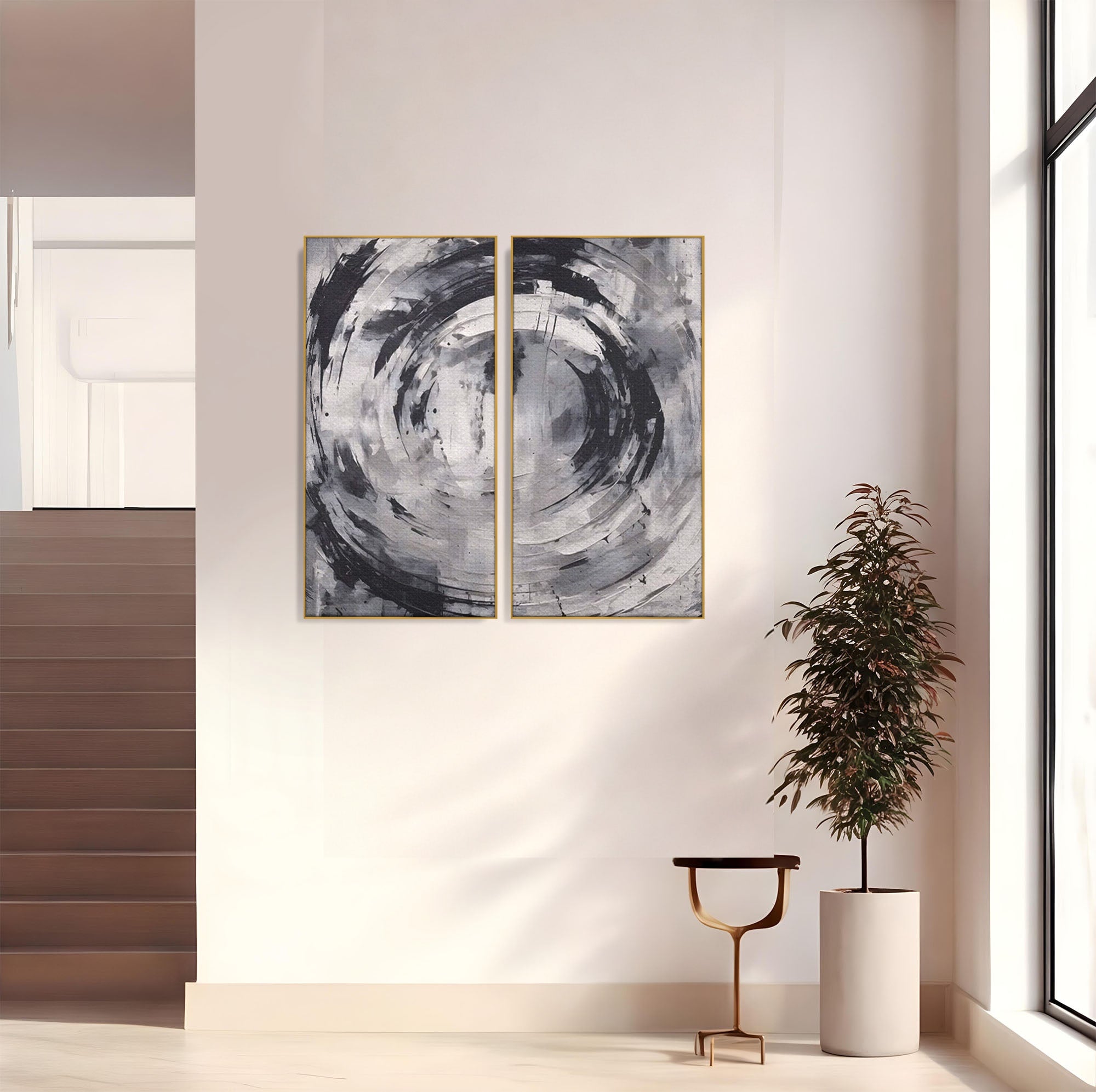 Set 2 Tablouri Canvas Premium LuxCanva® C2-1217, Abstract Round Paint, Culori, Decorativ, Living Room, Culori Vibrante