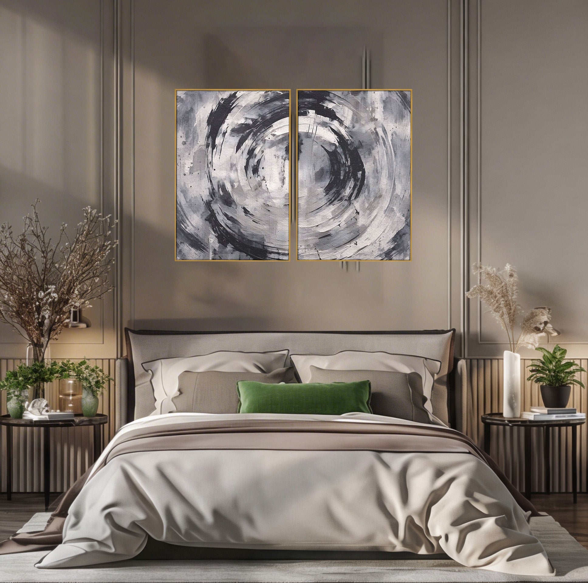 Set 2 Tablouri Canvas Premium LuxCanva® C2-1217, Abstract Round Paint, Culori, Decorativ, Living Room, Culori Vibrante
