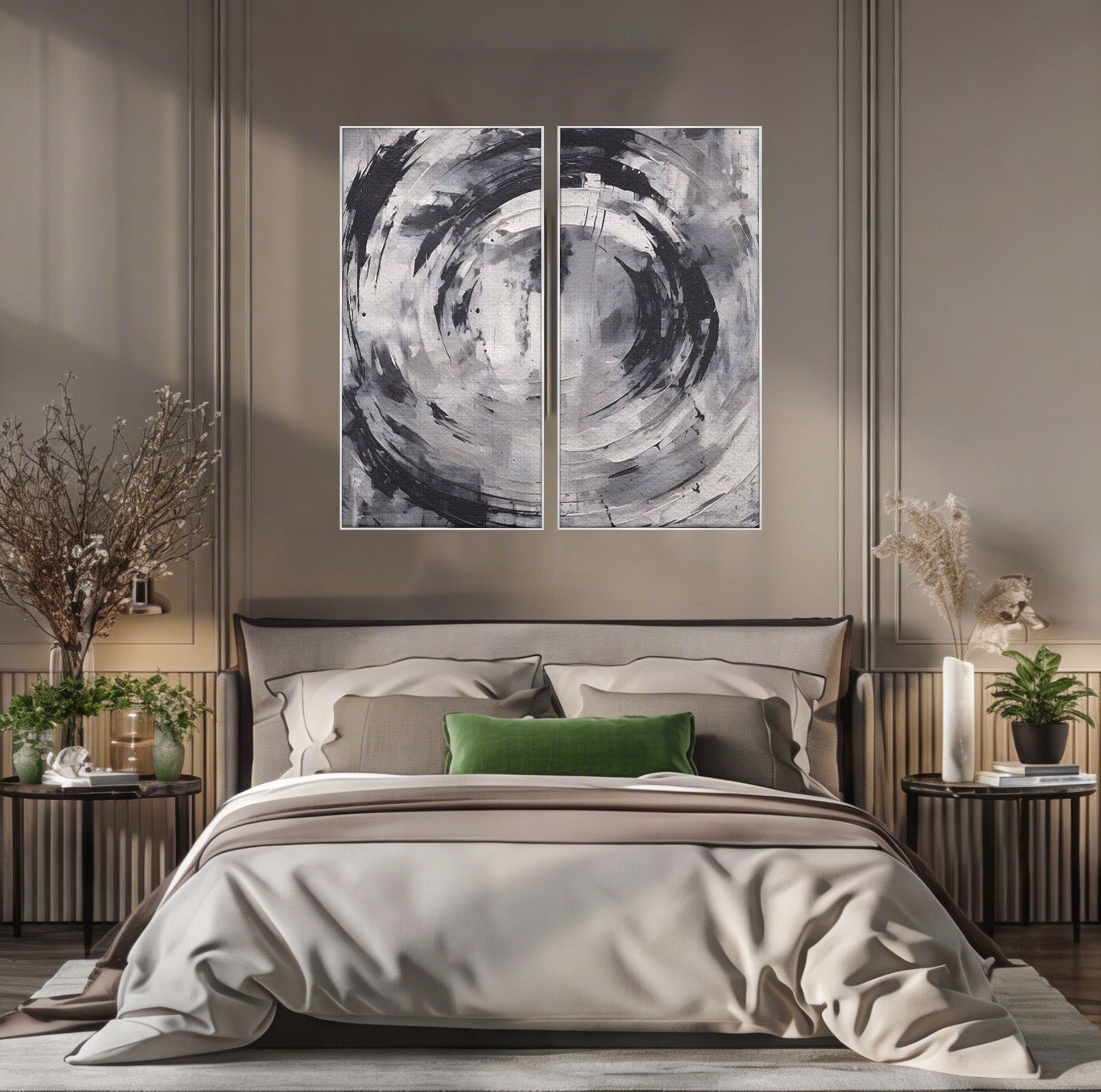 Set 2 Tablouri Canvas Premium LuxCanva® C2-1217, Abstract Round Paint, Culori, Decorativ, Living Room, Culori Vibrante