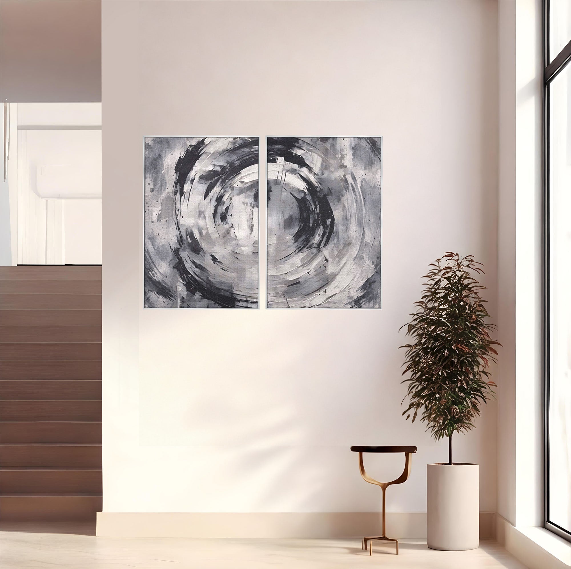 Set 2 Tablouri Canvas Premium LuxCanva® C2-1217, Abstract Round Paint, Culori, Decorativ, Living Room, Culori Vibrante