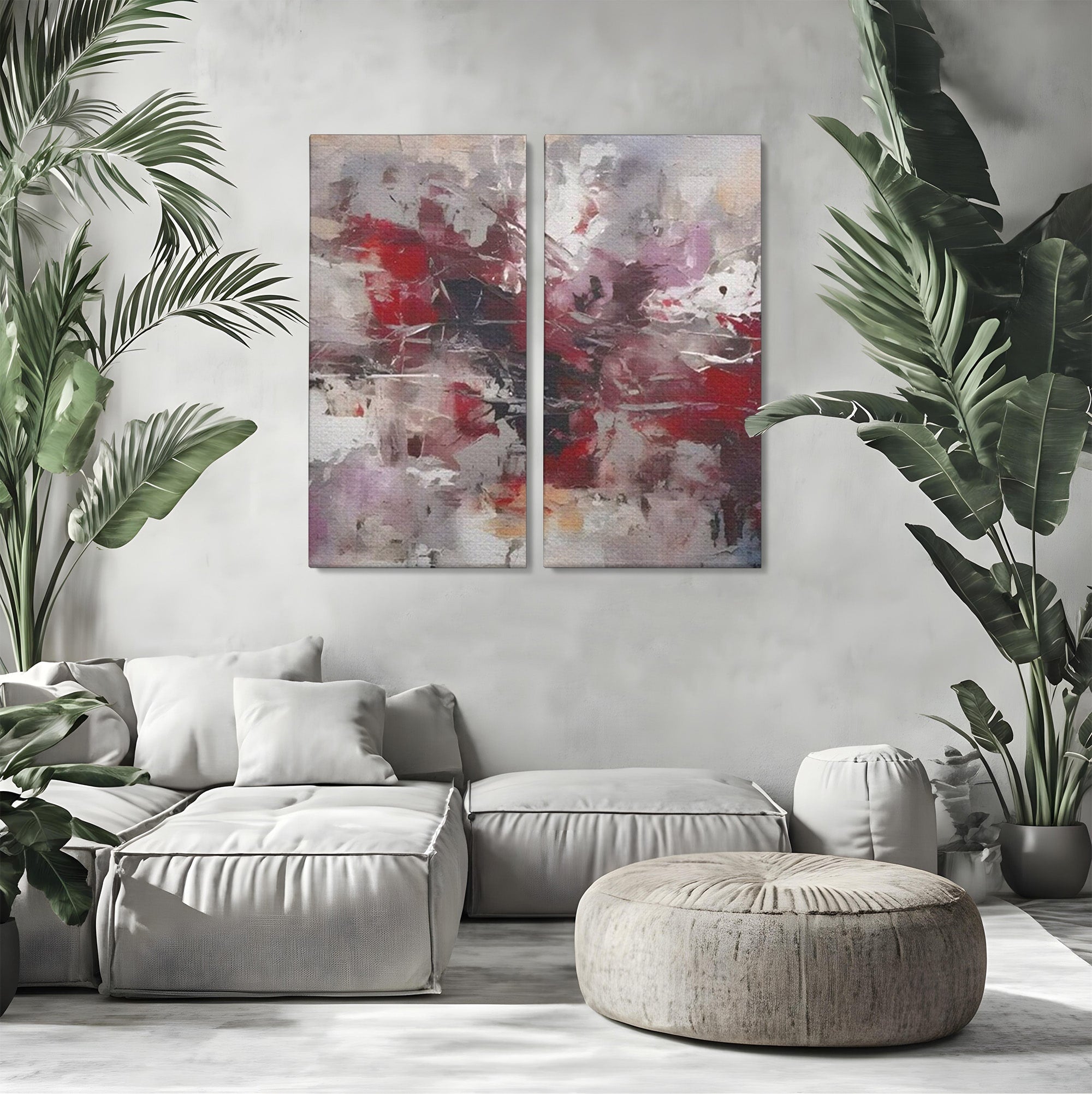 Set 2 Tablouri Canvas Premium LuxCanva® C2-1221, Pete De Culoare Tablou Abstract, Relaxare, Living Room, Culori Vibrante