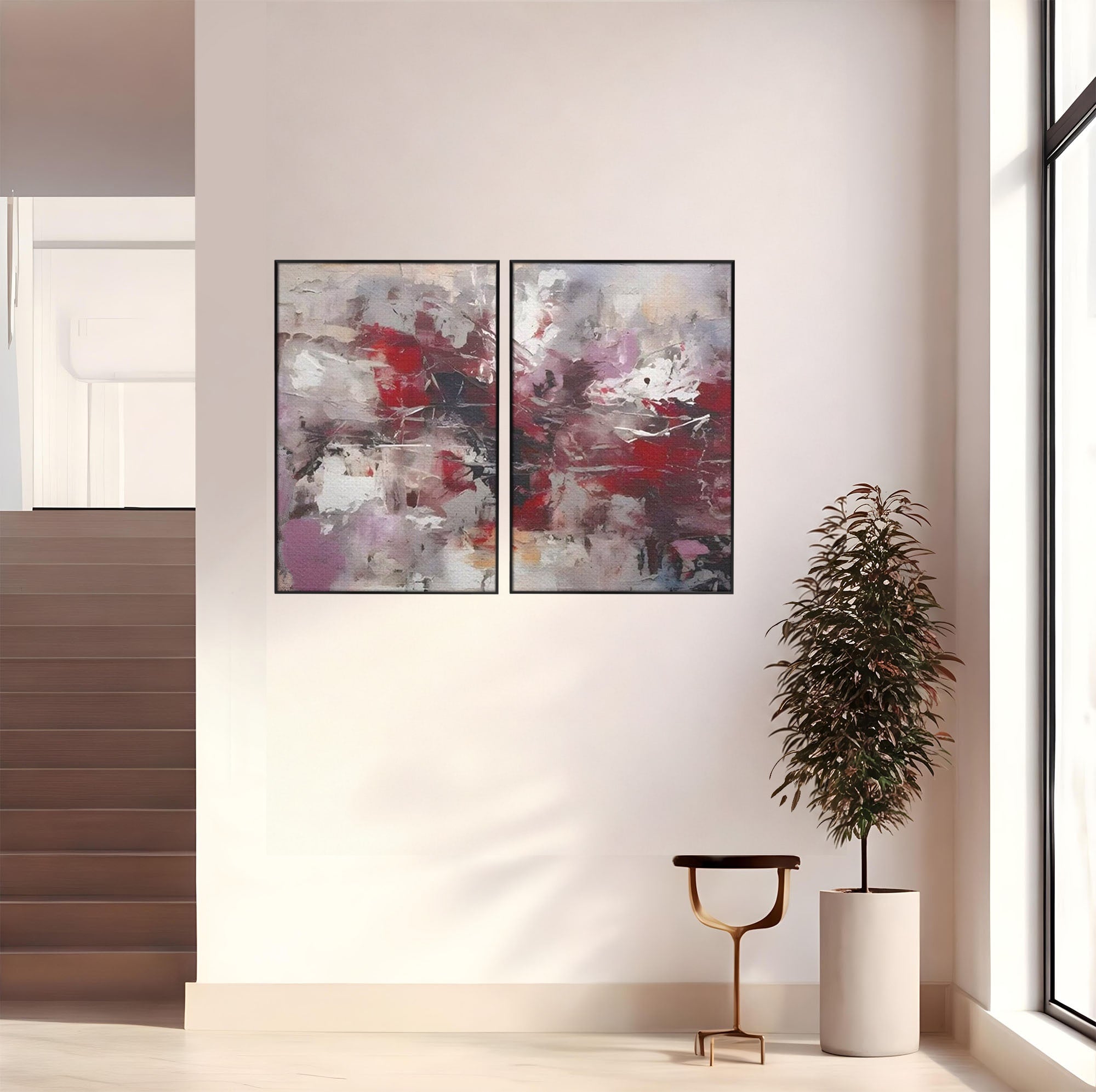 Set 2 Tablouri Canvas Premium LuxCanva® C2-1221, Pete De Culoare Tablou Abstract, Relaxare, Living Room, Culori Vibrante