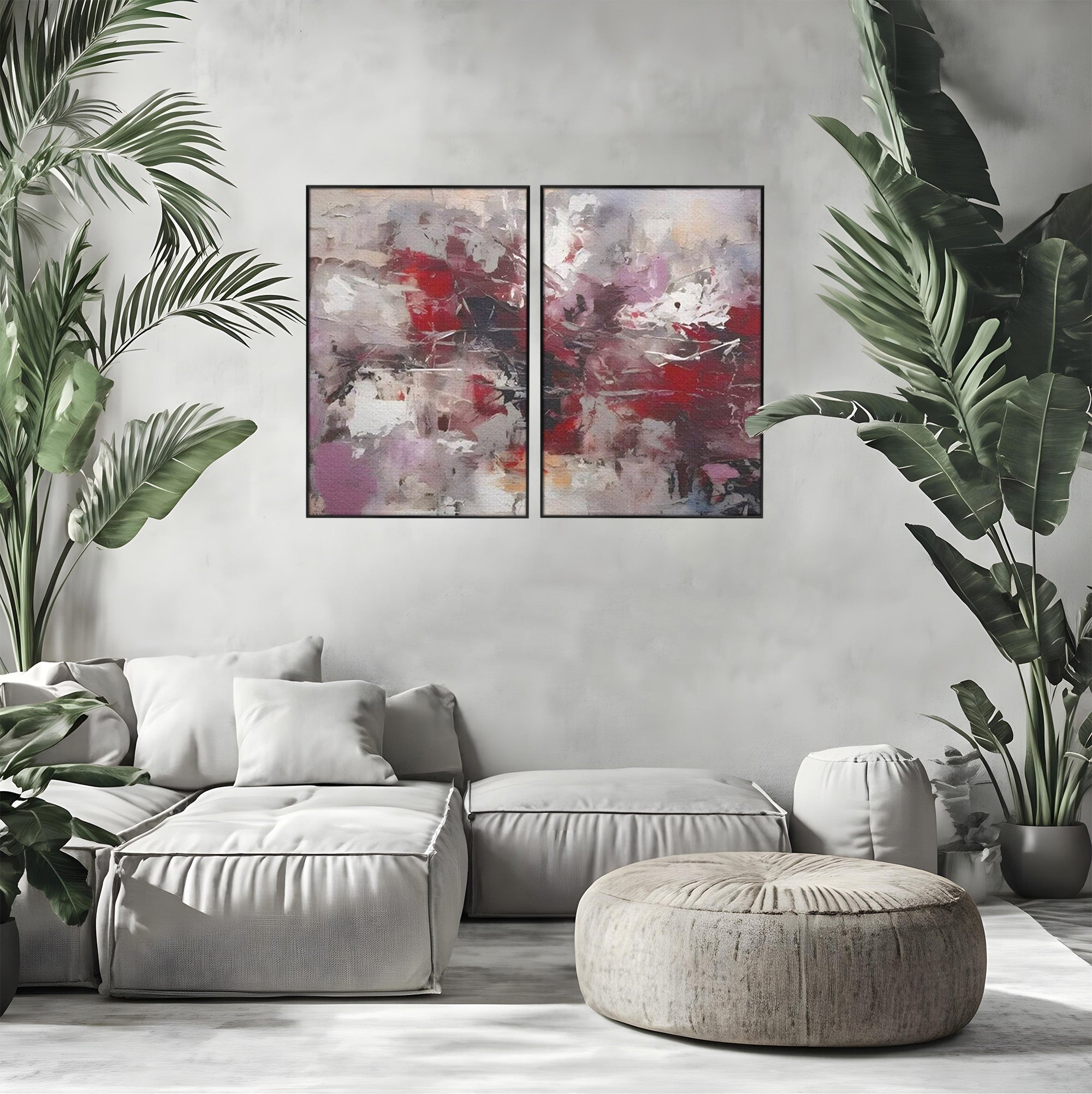 Set 2 Tablouri Canvas Premium LuxCanva® C2-1221, Pete De Culoare Tablou Abstract, Relaxare, Living Room, Culori Vibrante