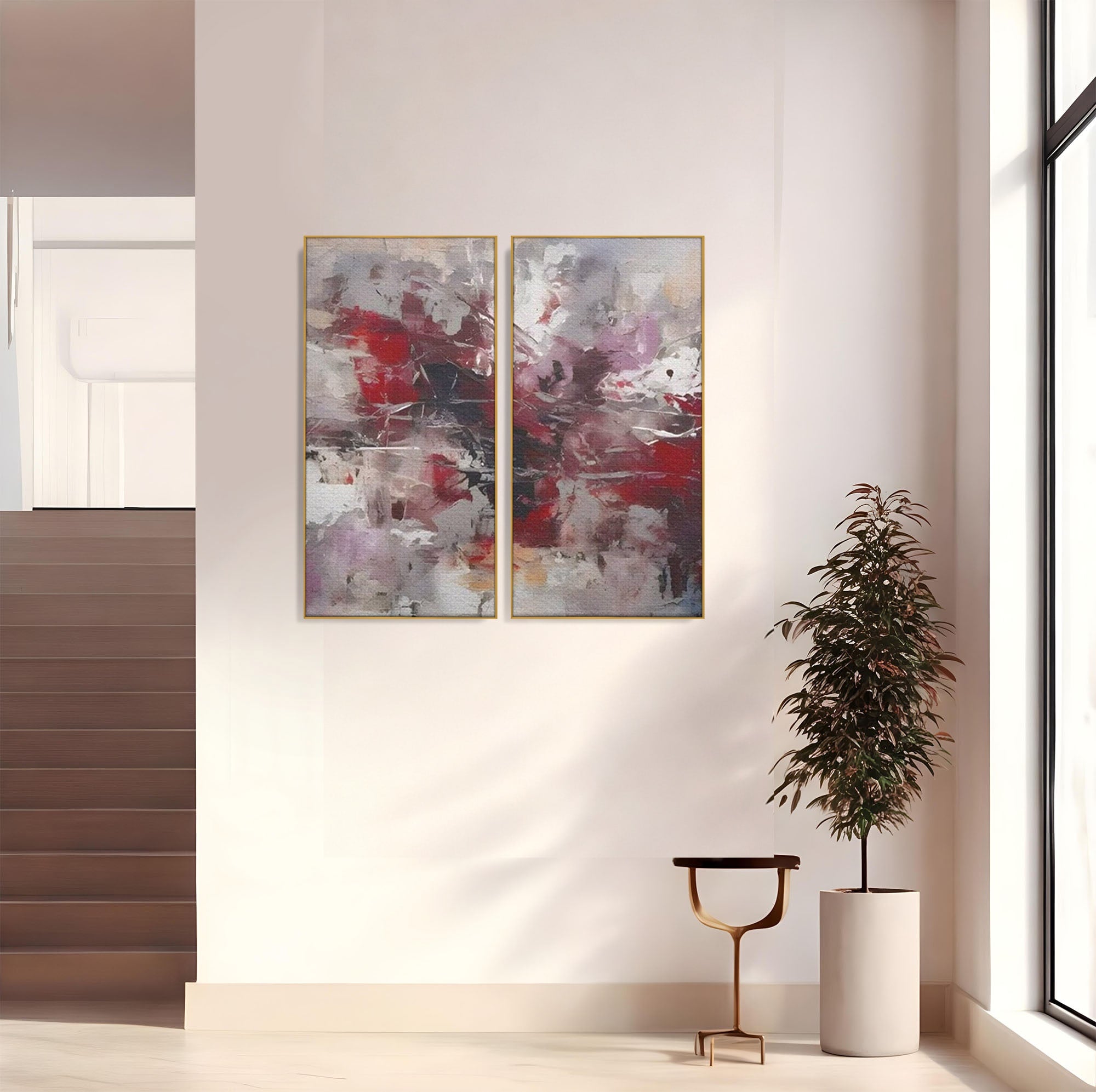 Set 2 Tablouri Canvas Premium LuxCanva® C2-1221, Pete De Culoare Tablou Abstract, Relaxare, Living Room, Culori Vibrante