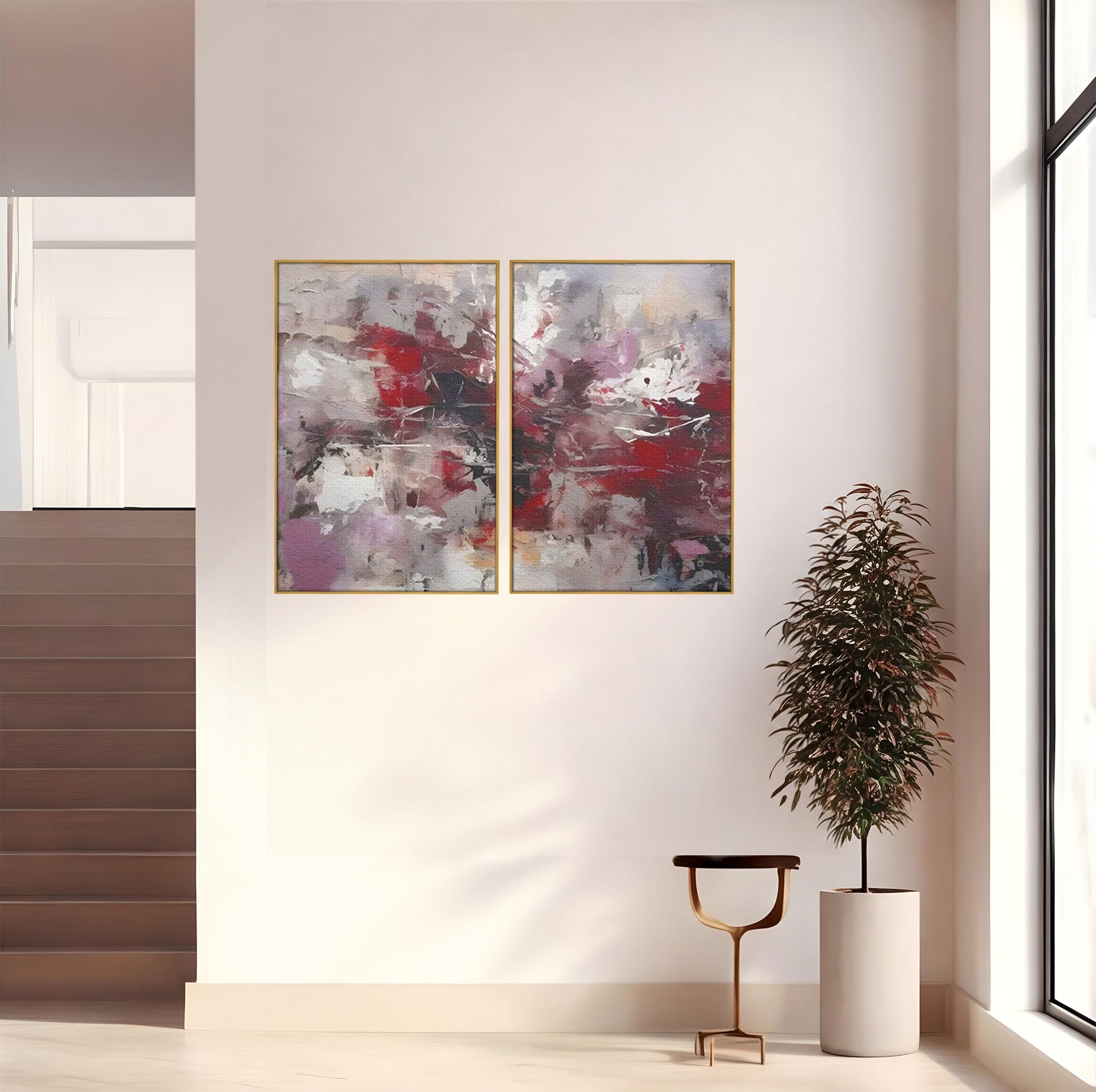 Set 2 Tablouri Canvas Premium LuxCanva® C2-1221, Pete De Culoare Tablou Abstract, Relaxare, Living Room, Culori Vibrante