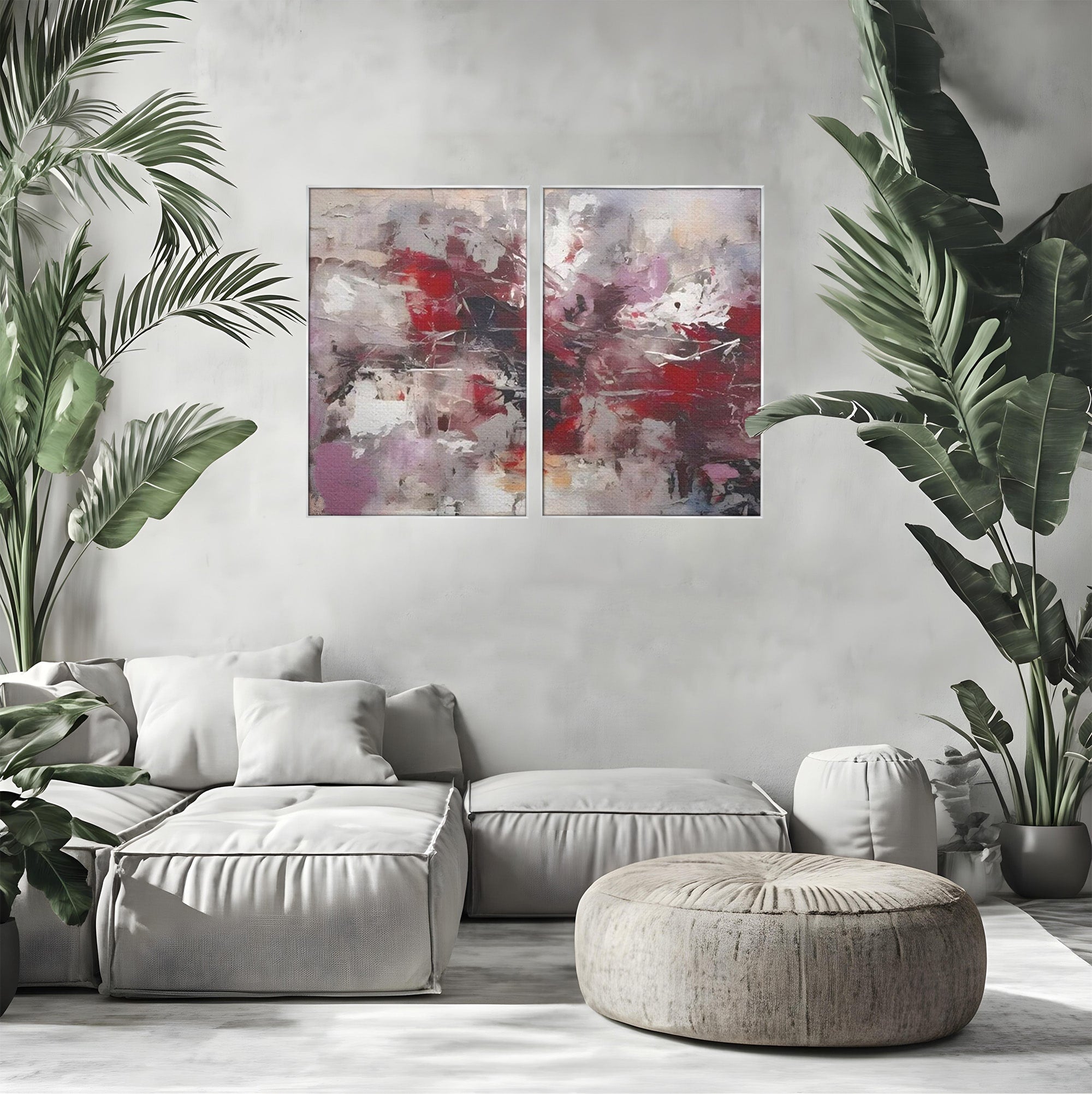 Set 2 Tablouri Canvas Premium LuxCanva® C2-1221, Pete De Culoare Tablou Abstract, Relaxare, Living Room, Culori Vibrante