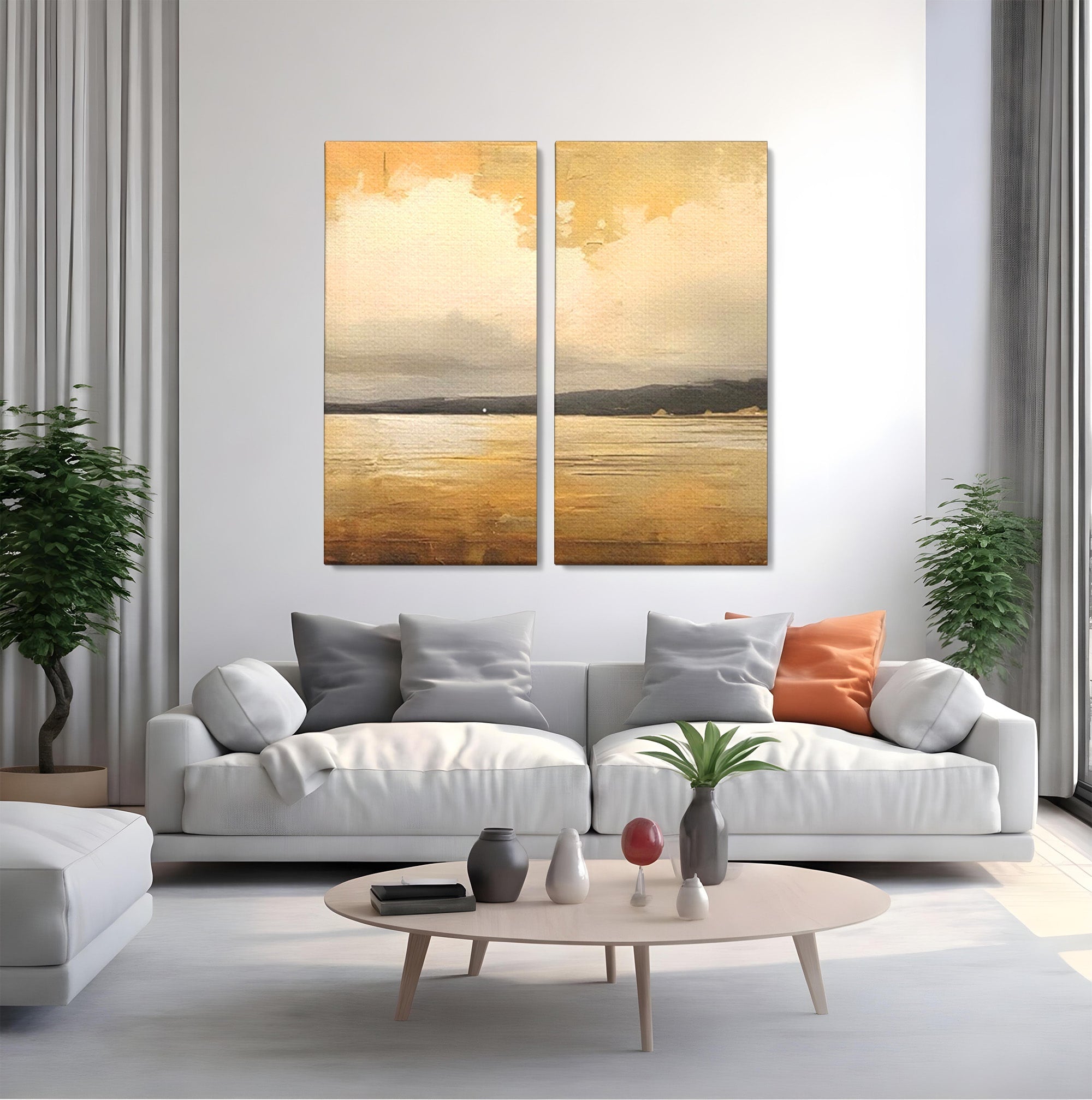 Set 2 Tablouri Canvas Premium LuxCanva® C2-1230, Sunset On The Lake, Relaxare, Living Room, Culori Vibrante