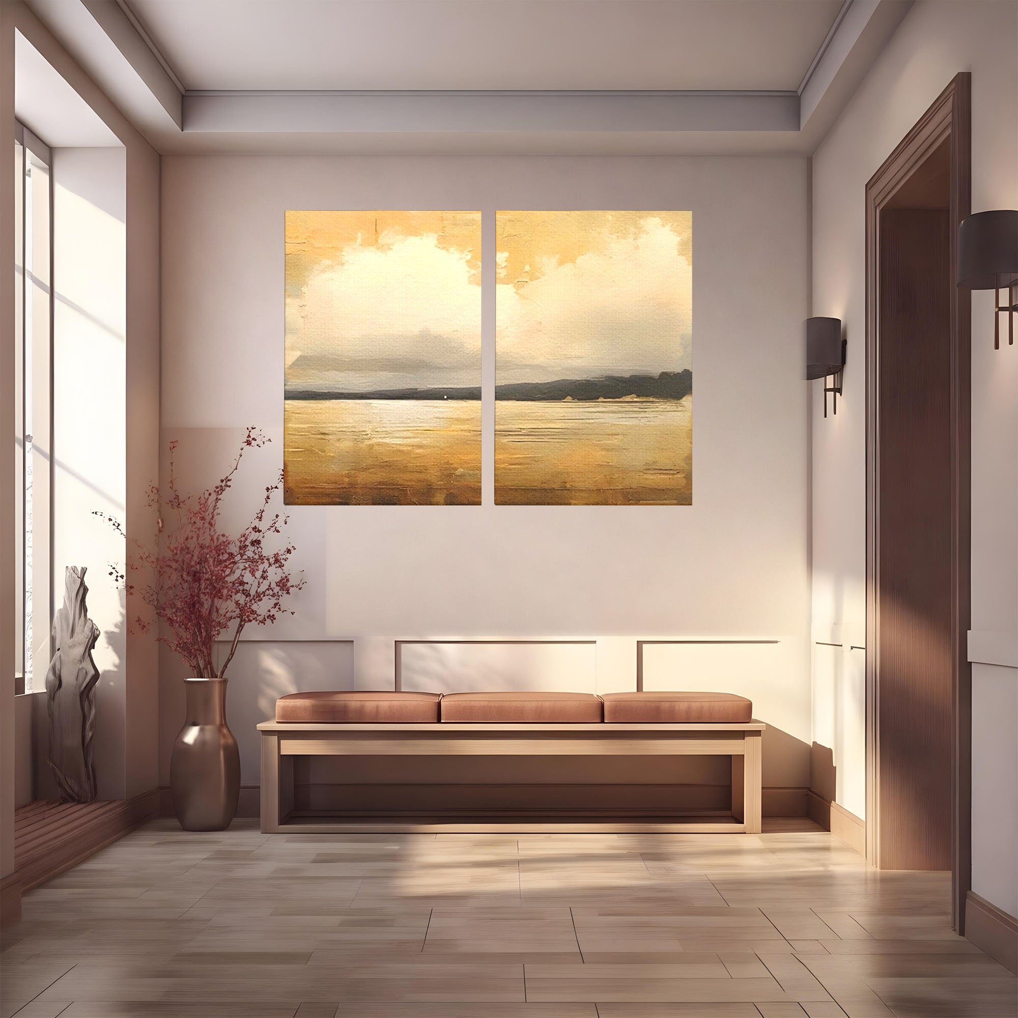 Set 2 Tablouri Canvas Premium LuxCanva® C2-1230, Sunset On The Lake, Relaxare, Living Room, Culori Vibrante