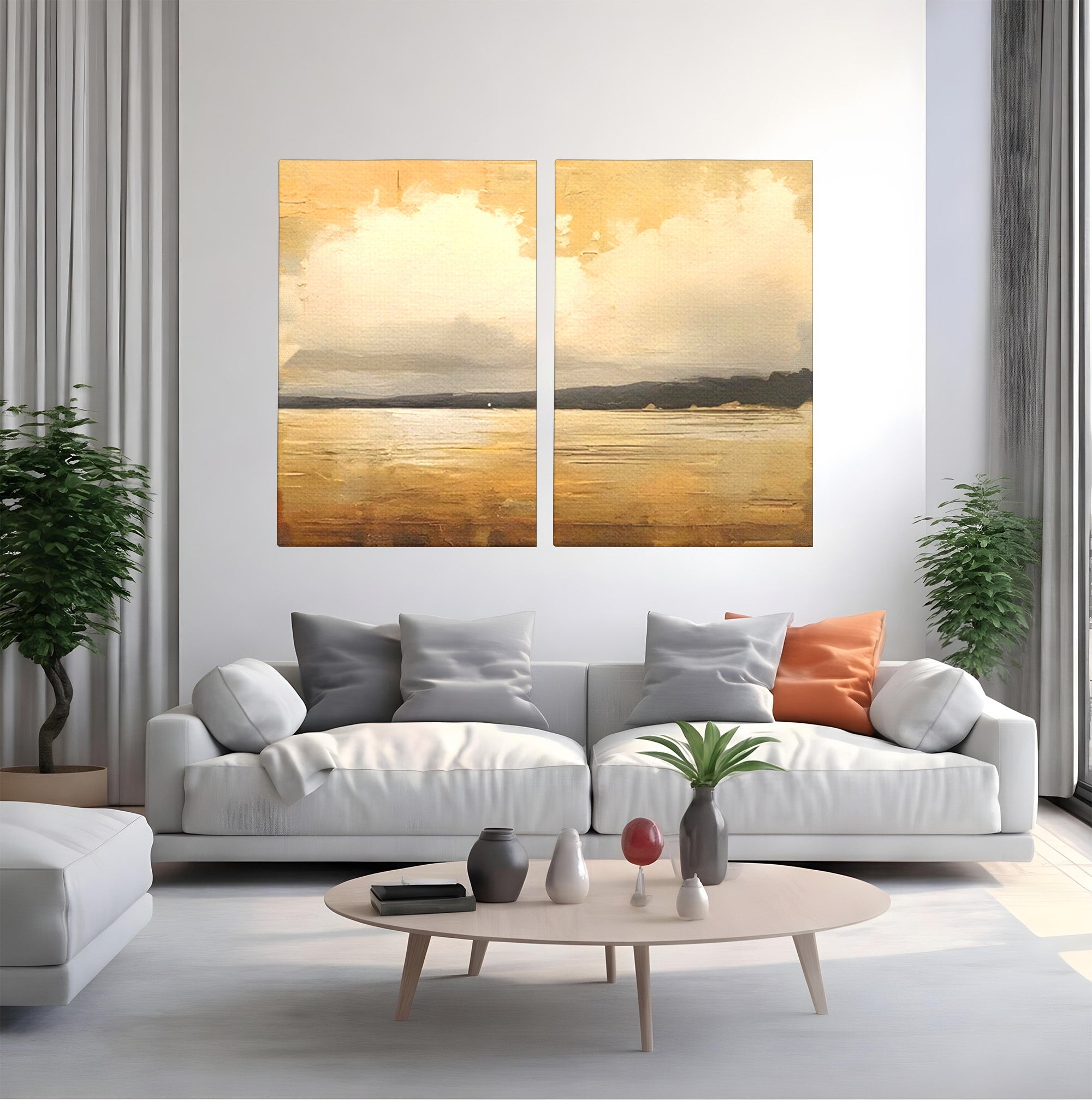 Set 2 Tablouri Canvas Premium LuxCanva® C2-1230, Sunset On The Lake, Relaxare, Living Room, Culori Vibrante