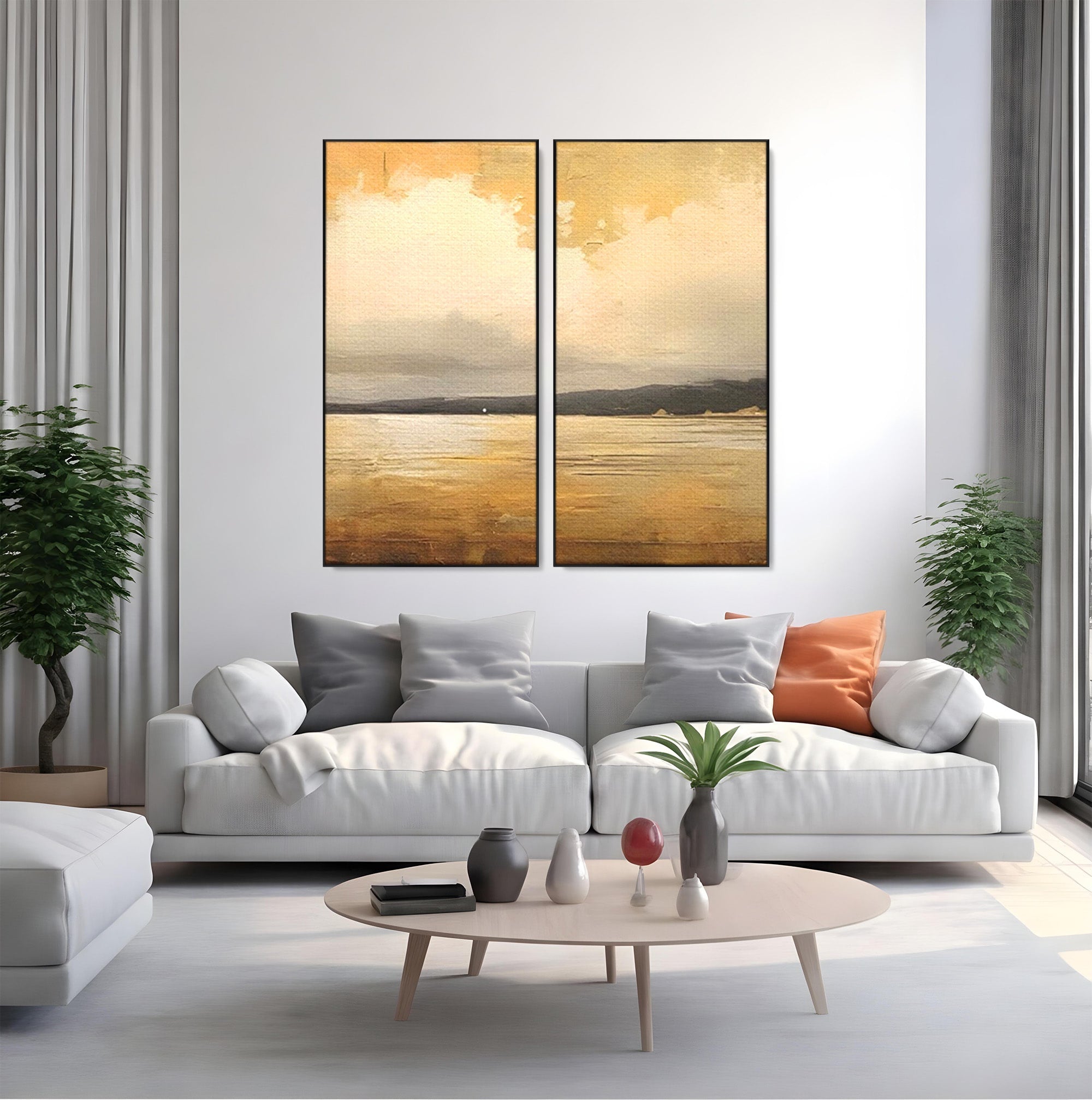 Set 2 Tablouri Canvas Premium LuxCanva® C2-1230, Sunset On The Lake, Relaxare, Living Room, Culori Vibrante