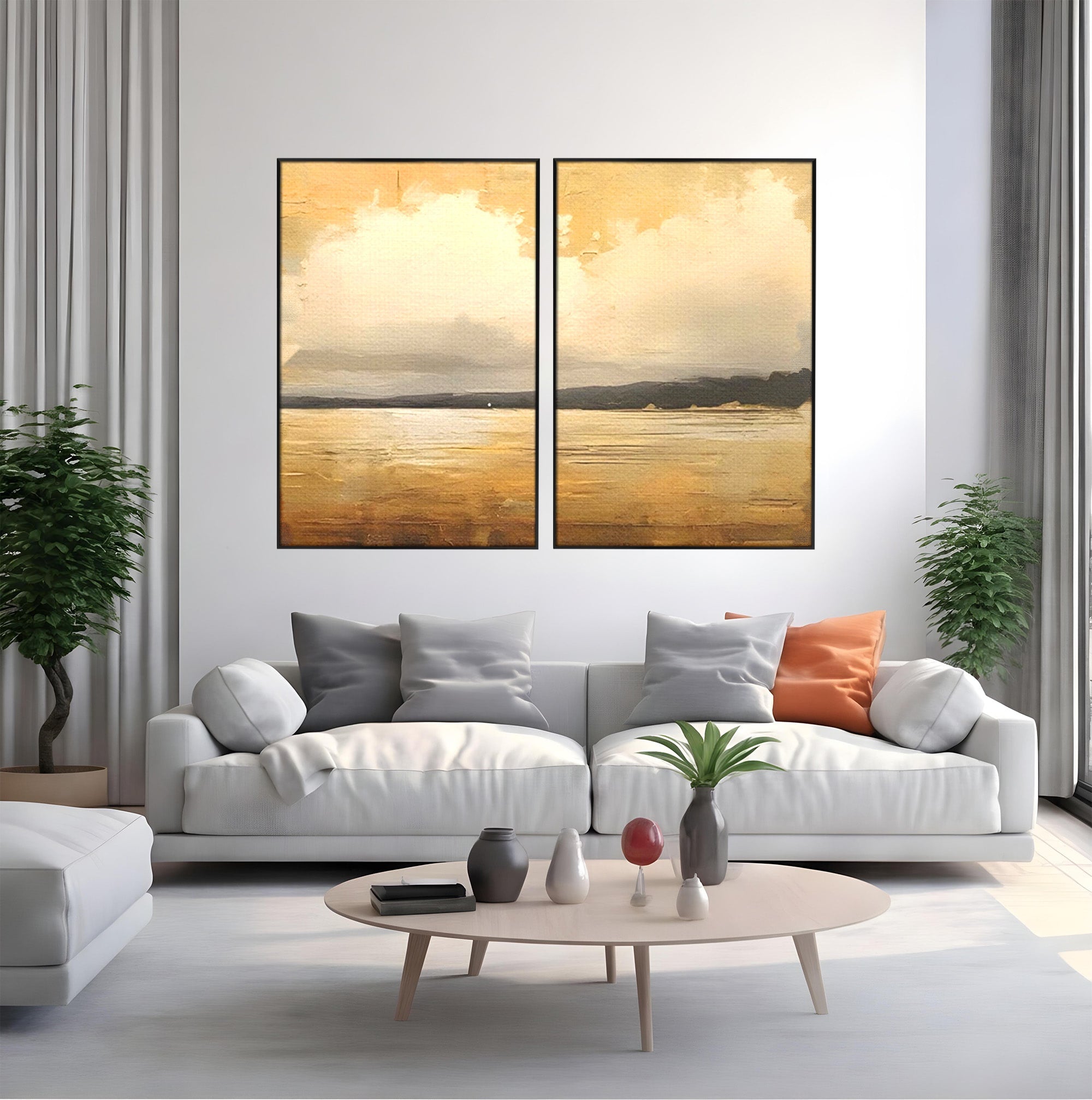 Set 2 Tablouri Canvas Premium LuxCanva® C2-1230, Sunset On The Lake, Relaxare, Living Room, Culori Vibrante