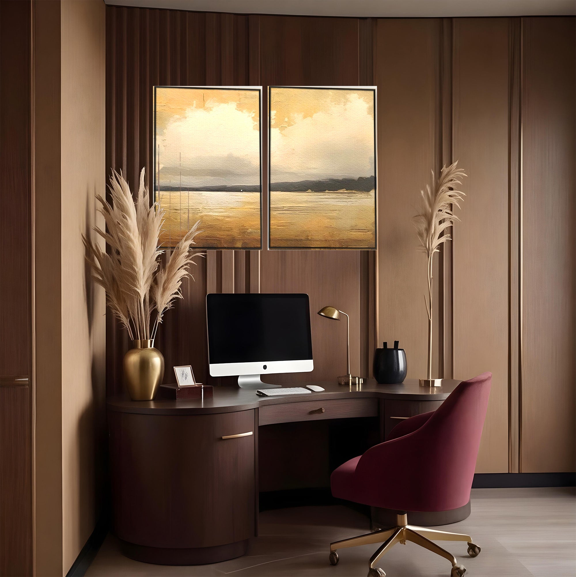 Set 2 Tablouri Canvas Premium LuxCanva® C2-1230, Sunset On The Lake, Relaxare, Living Room, Culori Vibrante