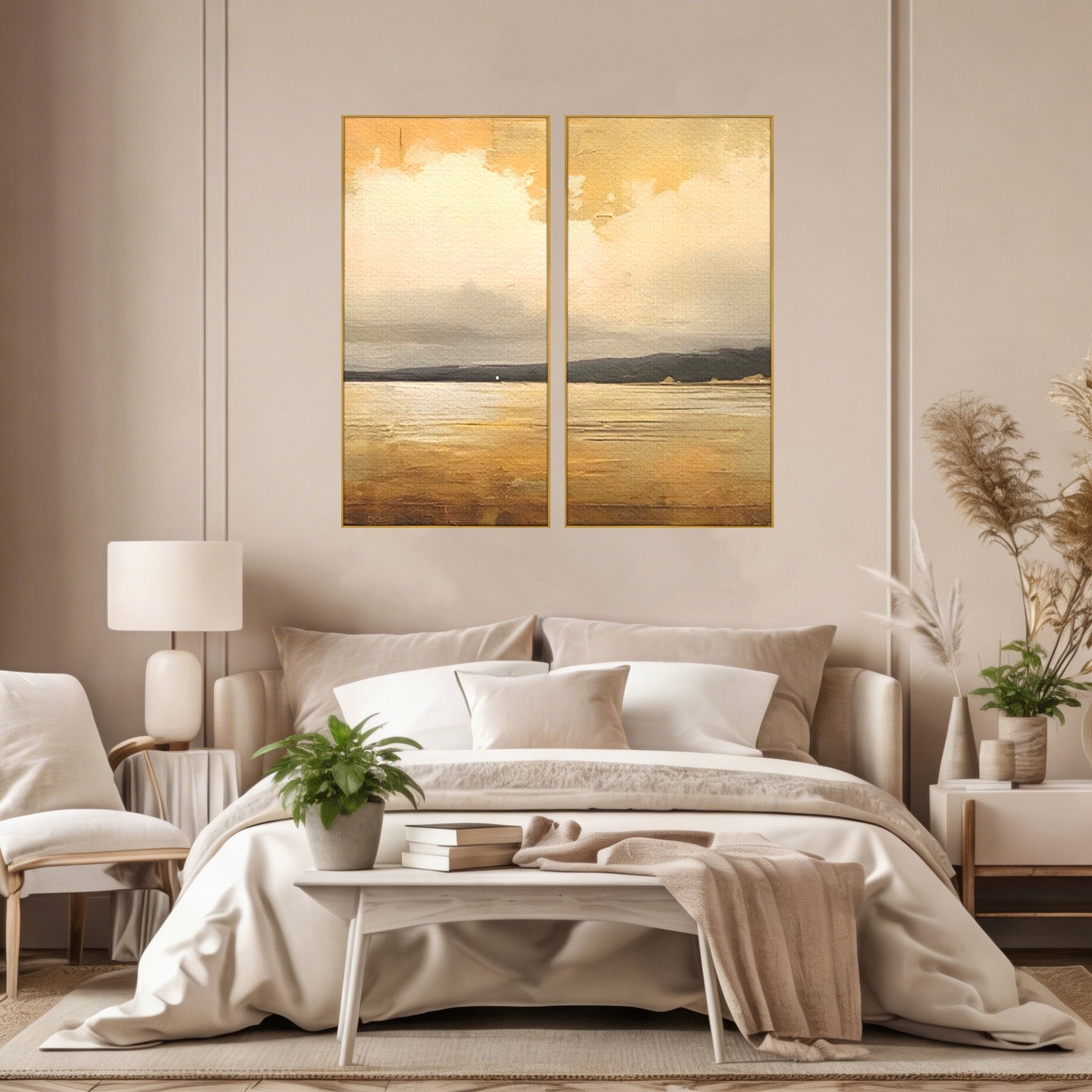 Set 2 Tablouri Canvas Premium LuxCanva® C2-1230, Sunset On The Lake, Relaxare, Living Room, Culori Vibrante
