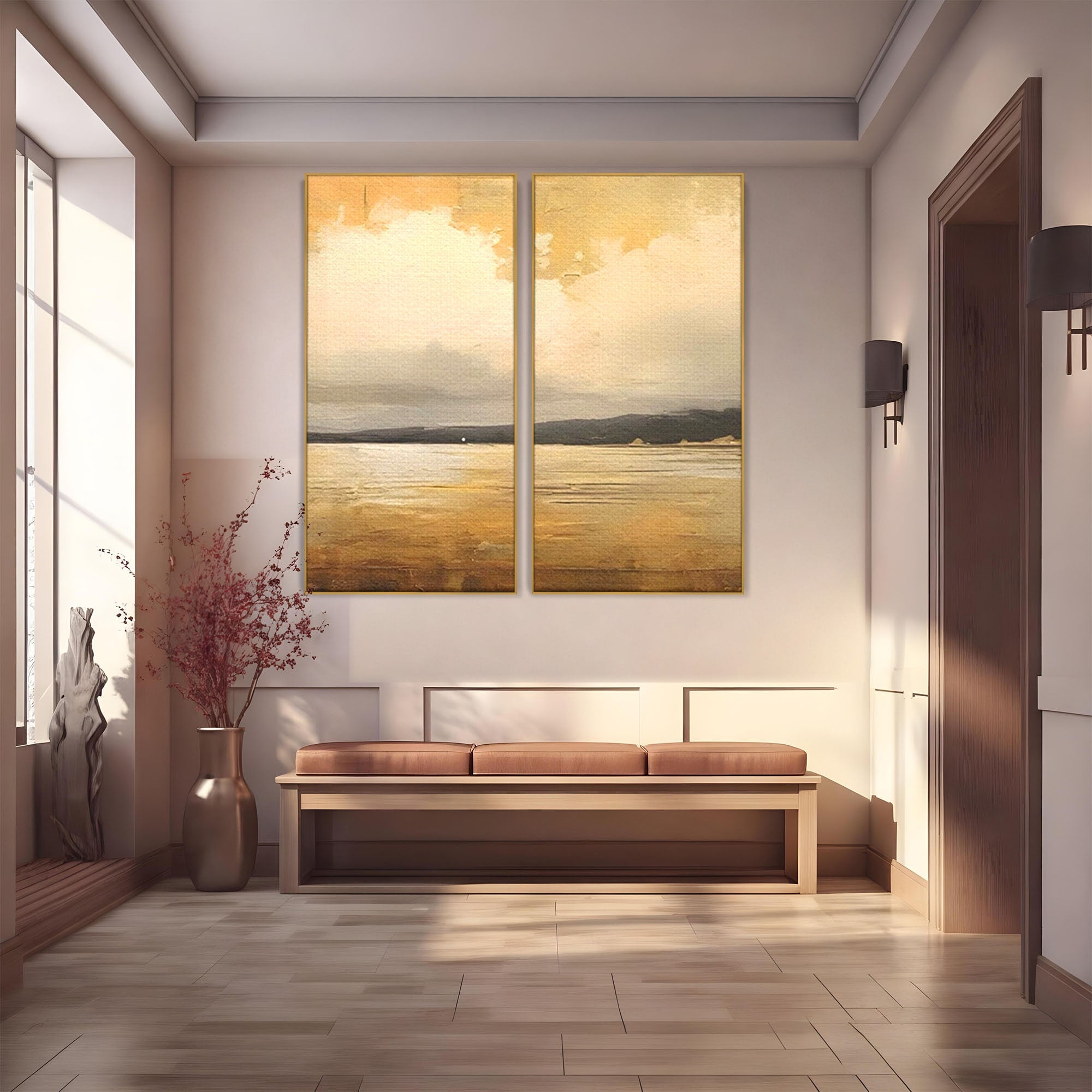Set 2 Tablouri Canvas Premium LuxCanva® C2-1230, Sunset On The Lake, Relaxare, Living Room, Culori Vibrante