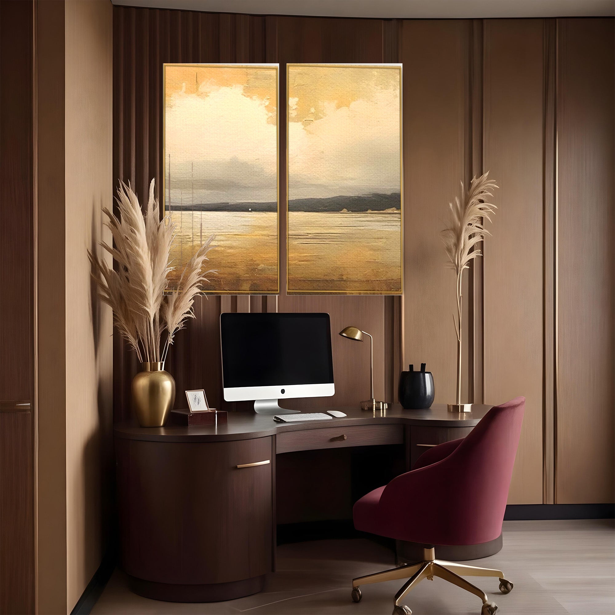 Set 2 Tablouri Canvas Premium LuxCanva® C2-1230, Sunset On The Lake, Relaxare, Living Room, Culori Vibrante