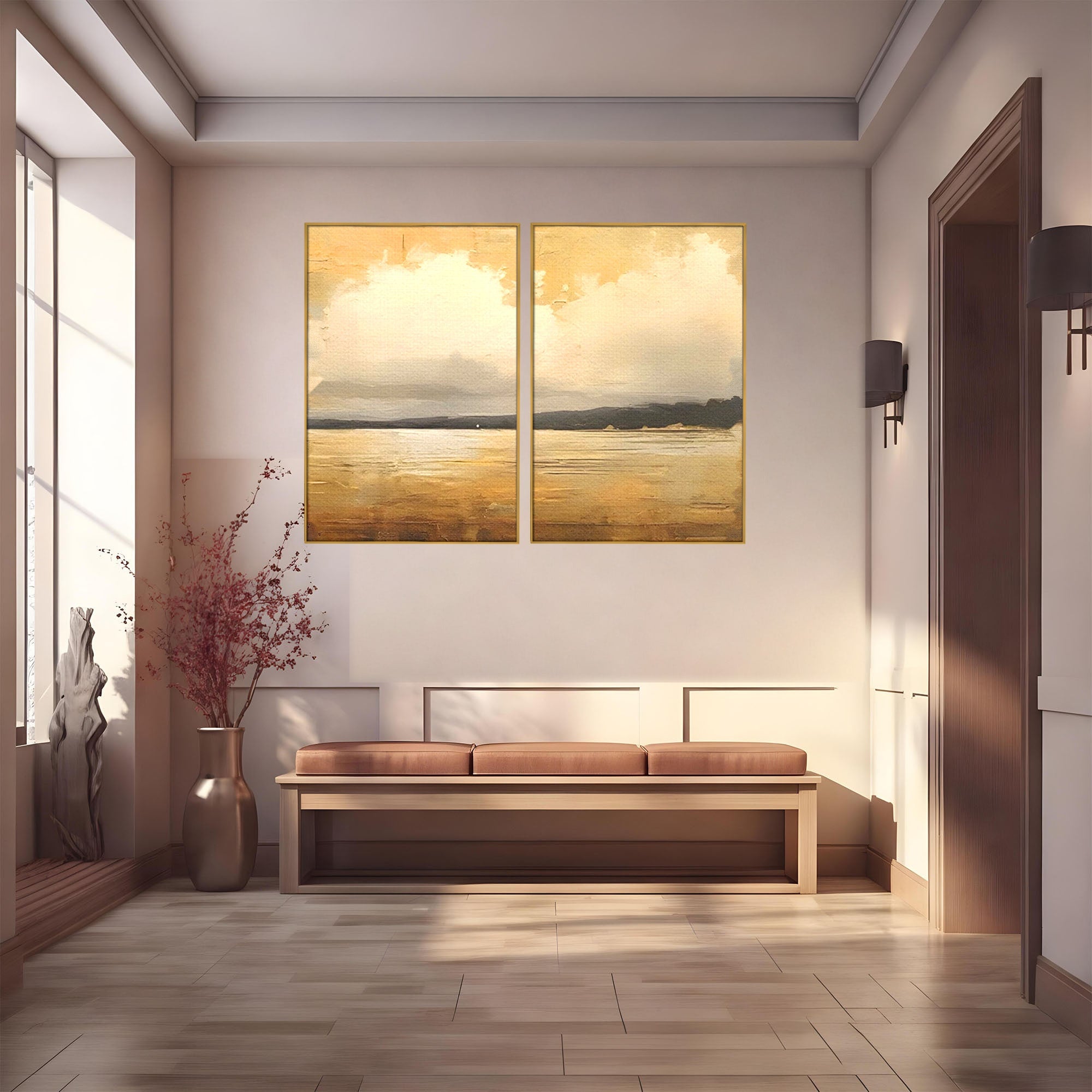 Set 2 Tablouri Canvas Premium LuxCanva® C2-1230, Sunset On The Lake, Relaxare, Living Room, Culori Vibrante