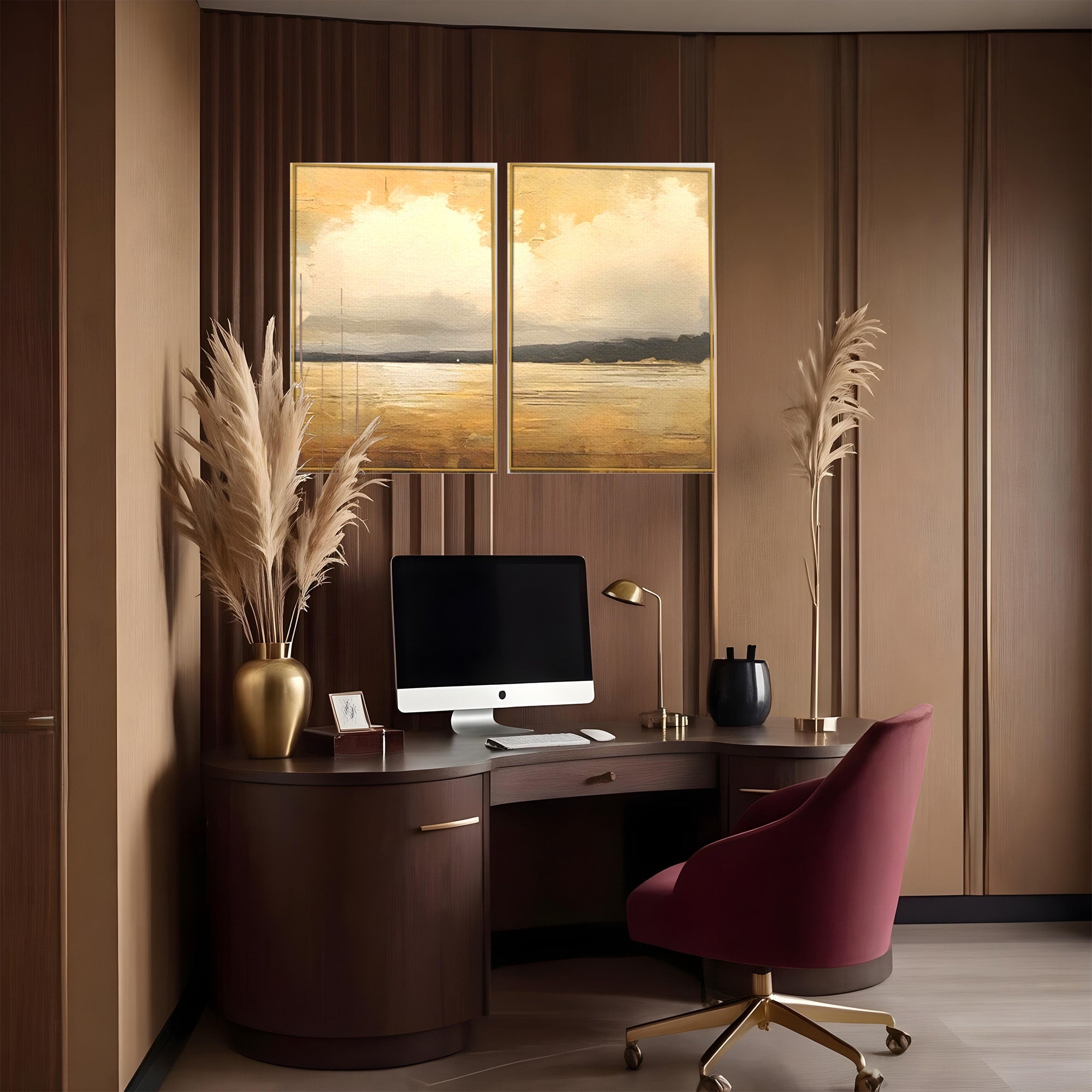 Set 2 Tablouri Canvas Premium LuxCanva® C2-1230, Sunset On The Lake, Relaxare, Living Room, Culori Vibrante
