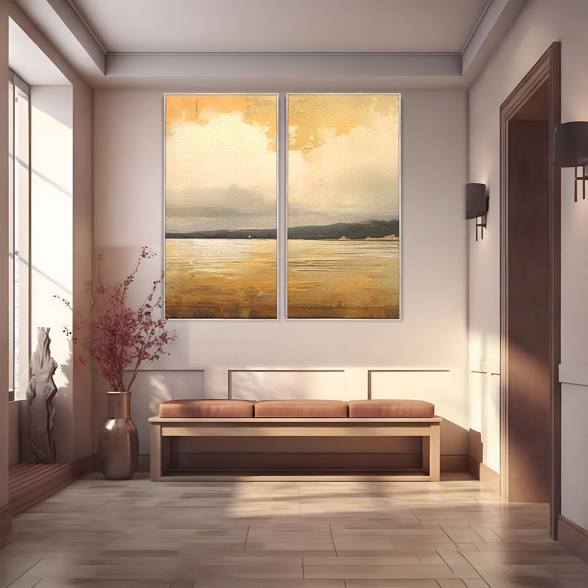 Set 2 Tablouri Canvas Premium LuxCanva® C2-1230, Sunset On The Lake, Relaxare, Living Room, Culori Vibrante