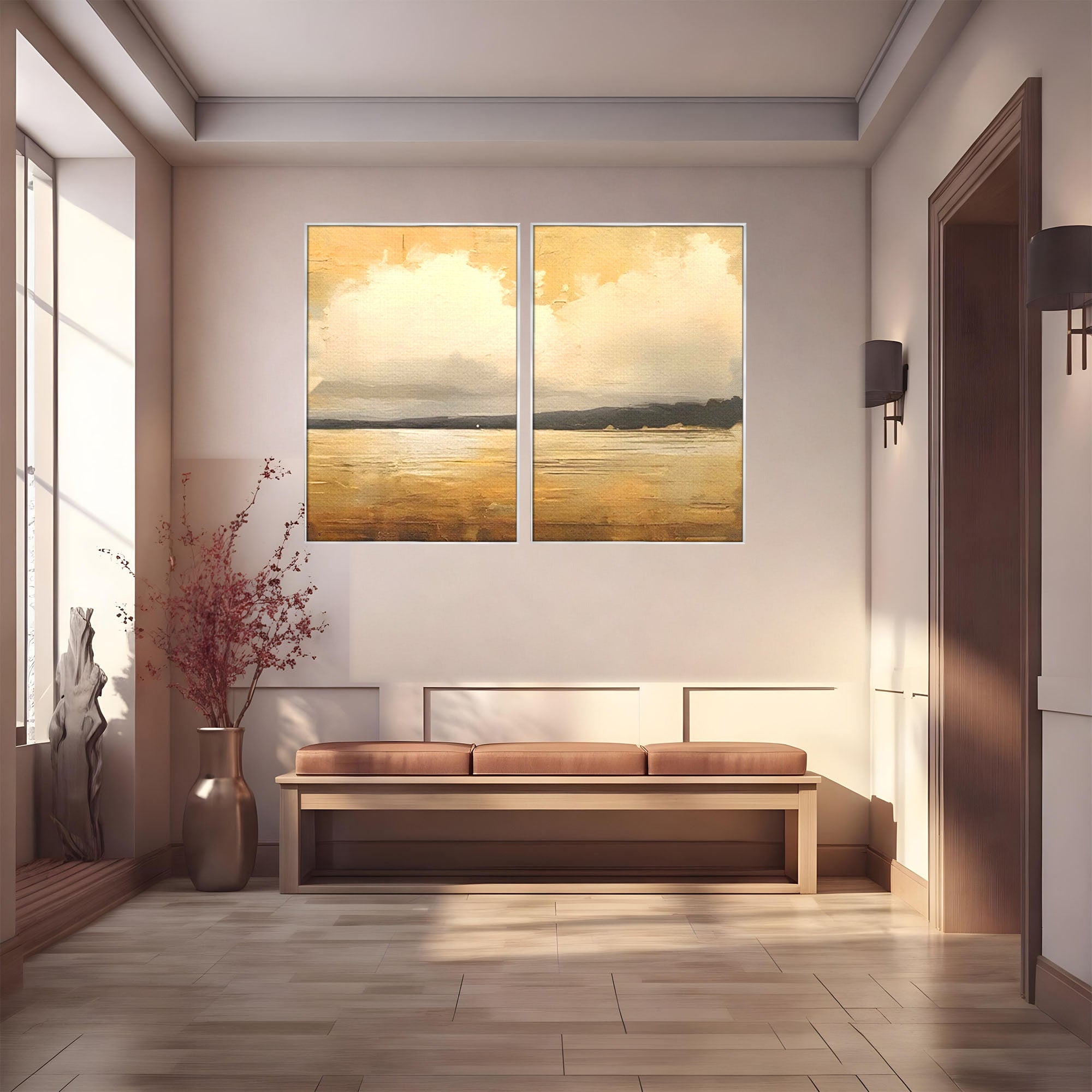 Set 2 Tablouri Canvas Premium LuxCanva® C2-1230, Sunset On The Lake, Relaxare, Living Room, Culori Vibrante