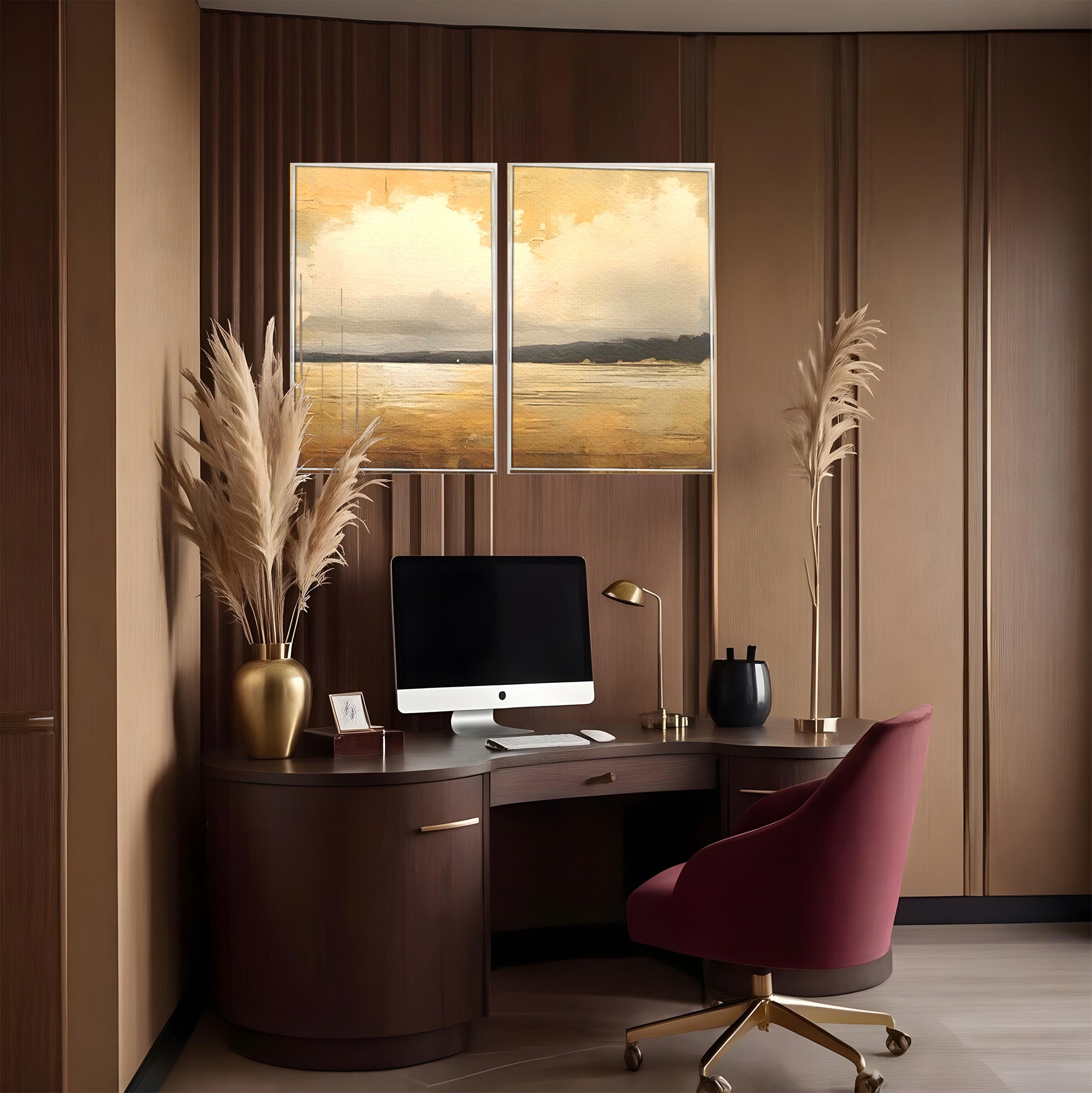 Set 2 Tablouri Canvas Premium LuxCanva® C2-1230, Sunset On The Lake, Relaxare, Living Room, Culori Vibrante