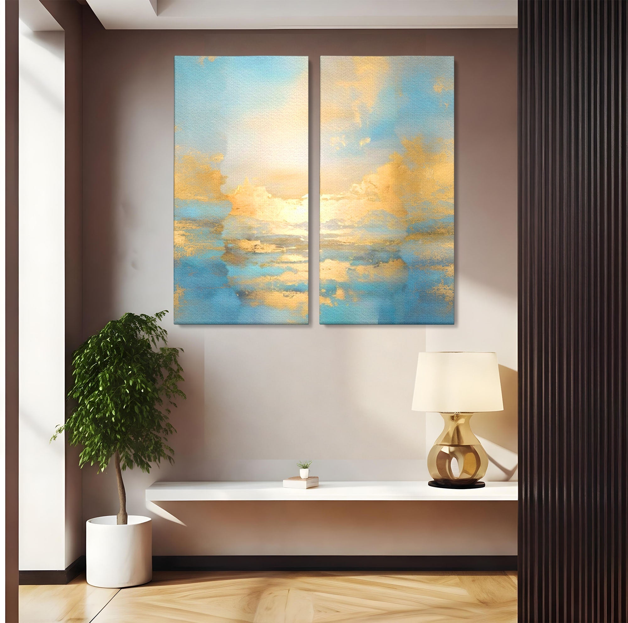 Set 2 Tablouri Canvas Premium LuxCanva® C2-1231, Rasarit Deasupra Marii, Relaxare, Living Room, Culori Vibrante