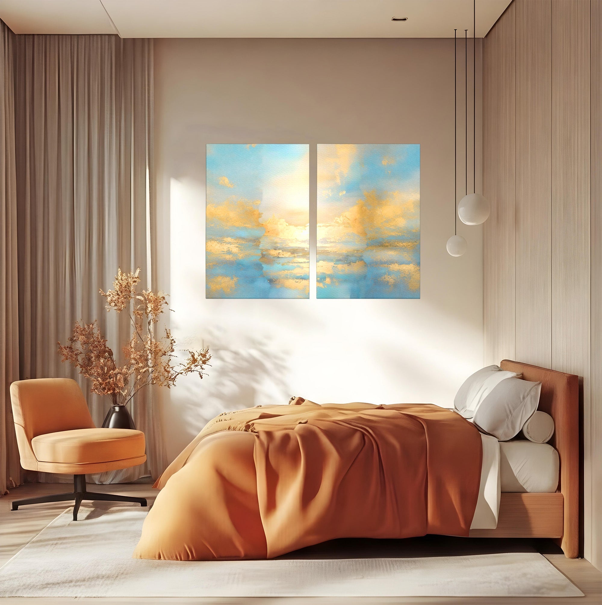 Set 2 Tablouri Canvas Premium LuxCanva® C2-1231, Rasarit Deasupra Marii, Relaxare, Living Room, Culori Vibrante