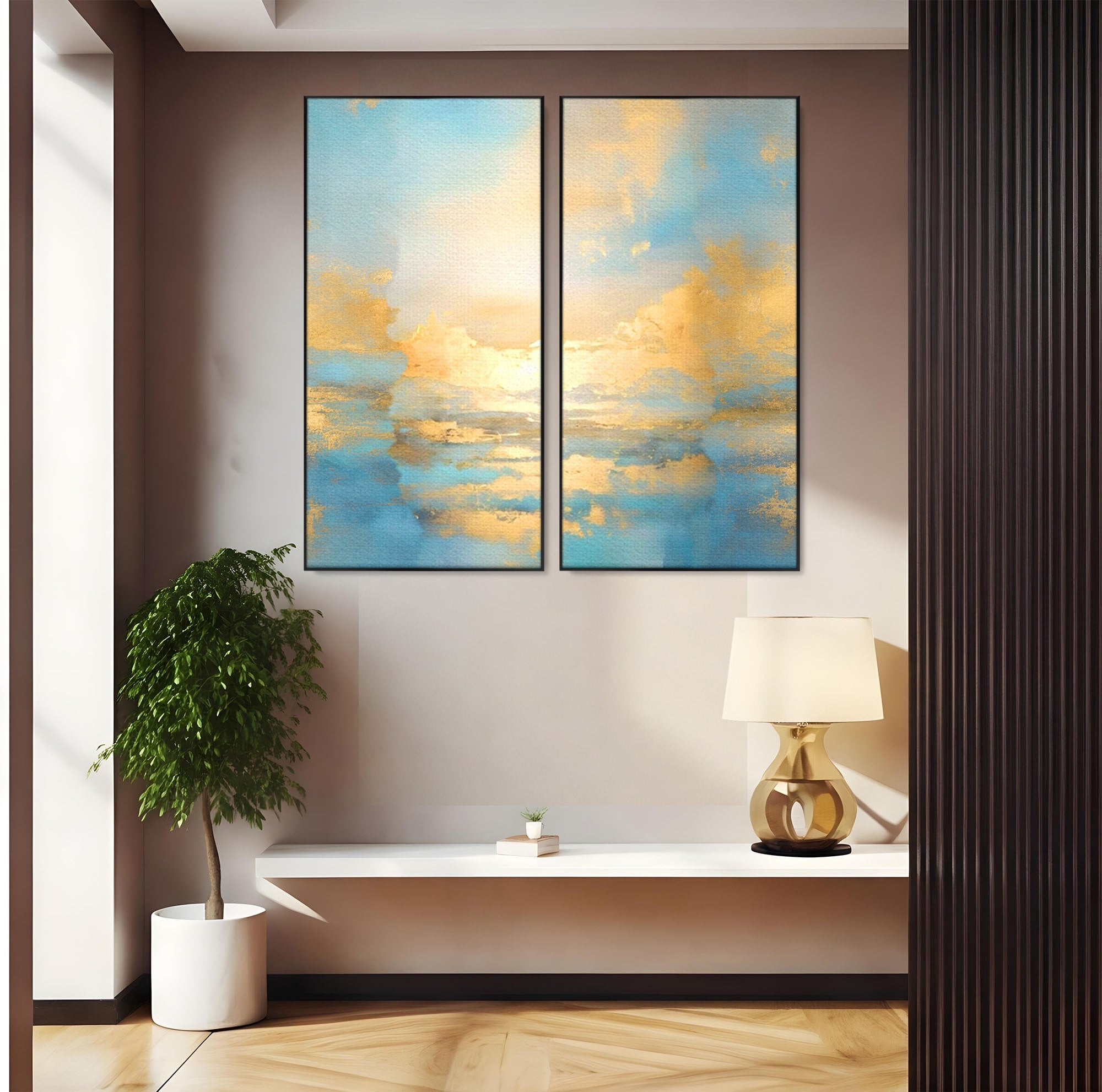 Set 2 Tablouri Canvas Premium LuxCanva® C2-1231, Rasarit Deasupra Marii, Relaxare, Living Room, Culori Vibrante