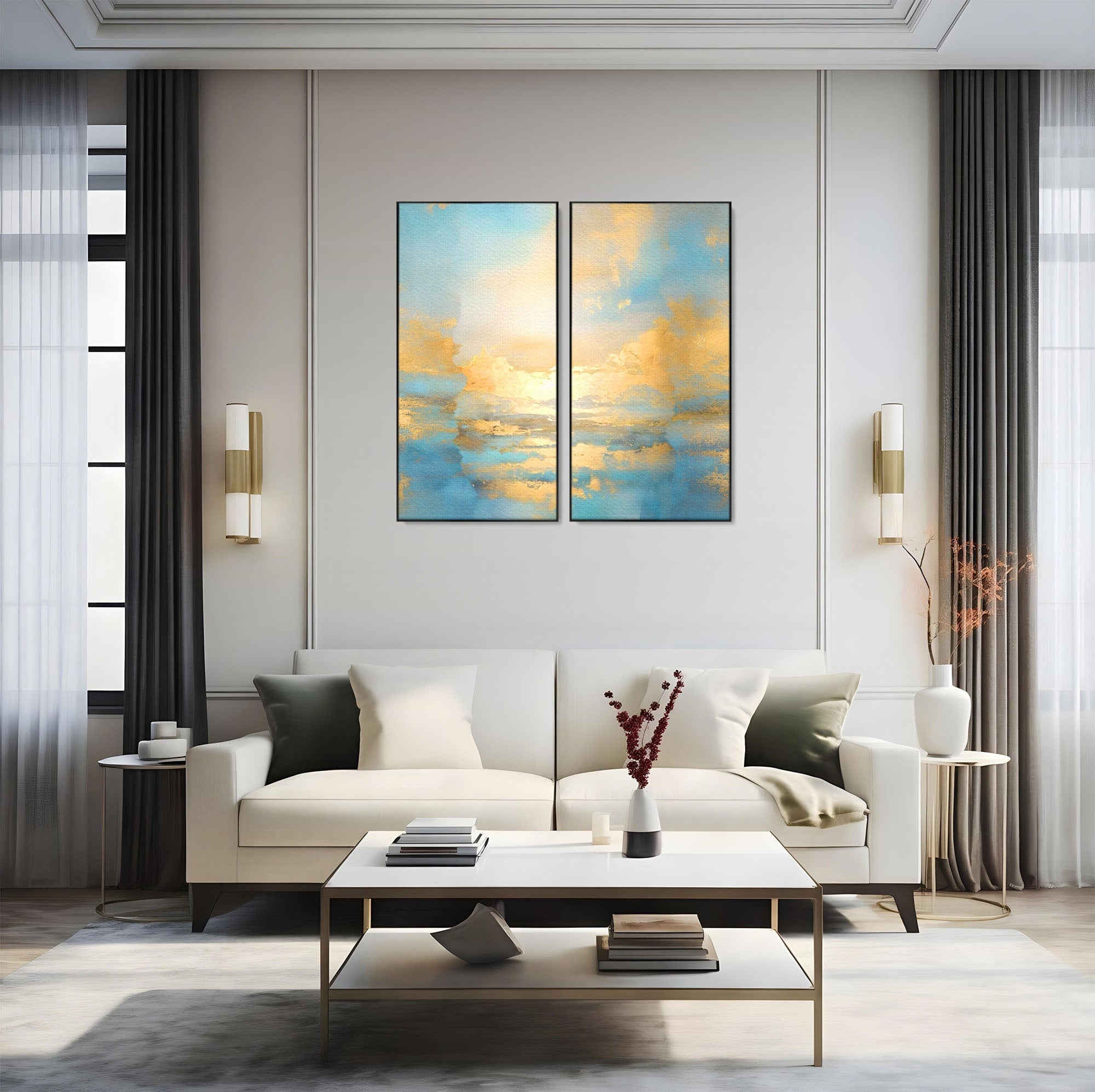 Set 2 Tablouri Canvas Premium LuxCanva® C2-1231, Rasarit Deasupra Marii, Relaxare, Living Room, Culori Vibrante