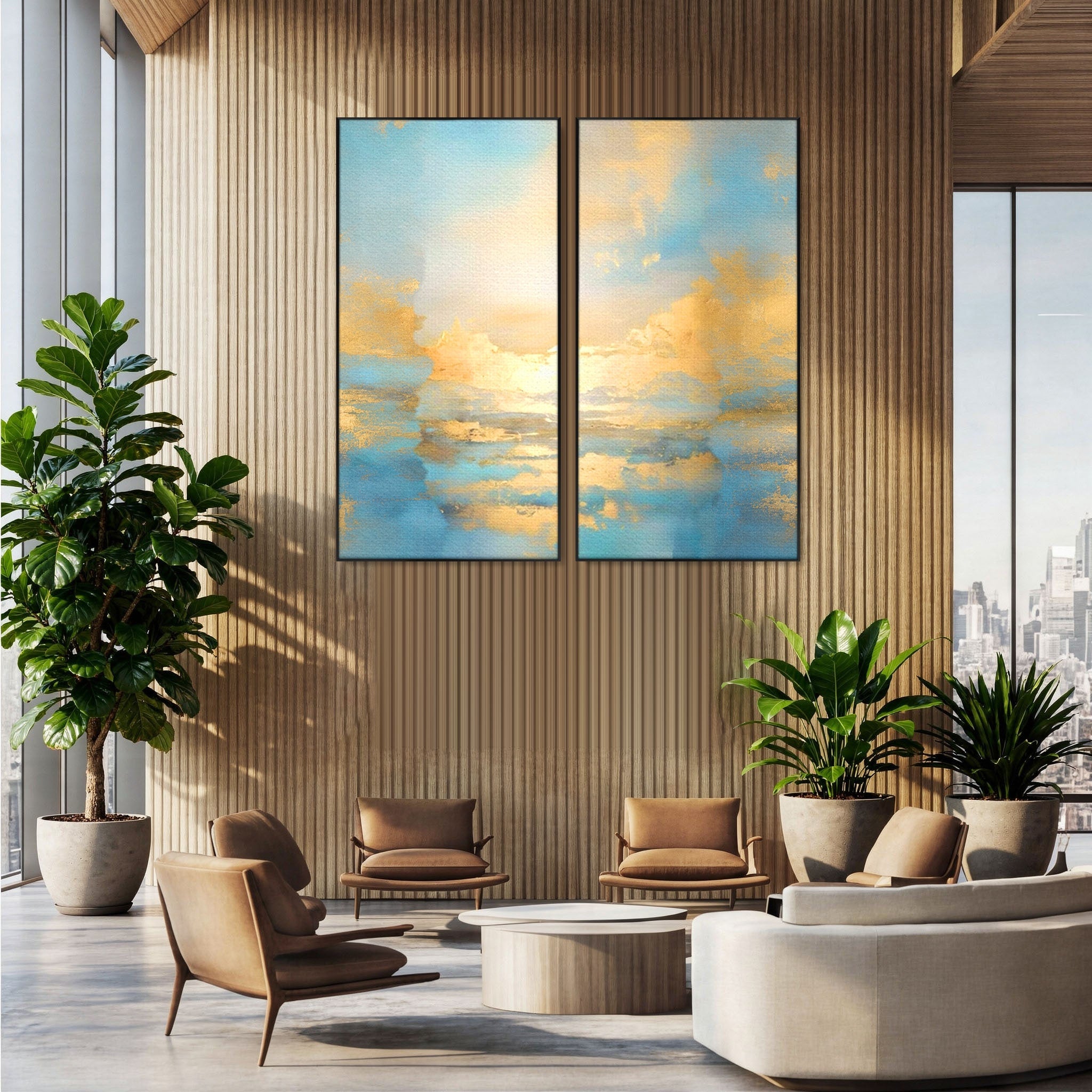 Set 2 Tablouri Canvas Premium LuxCanva® C2-1231, Rasarit Deasupra Marii, Relaxare, Living Room, Culori Vibrante