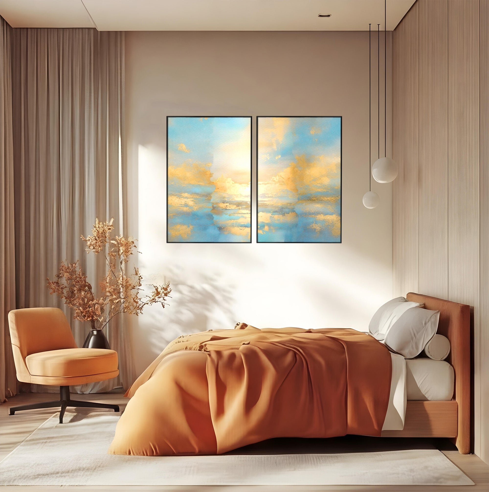 Set 2 Tablouri Canvas Premium LuxCanva® C2-1231, Rasarit Deasupra Marii, Relaxare, Living Room, Culori Vibrante