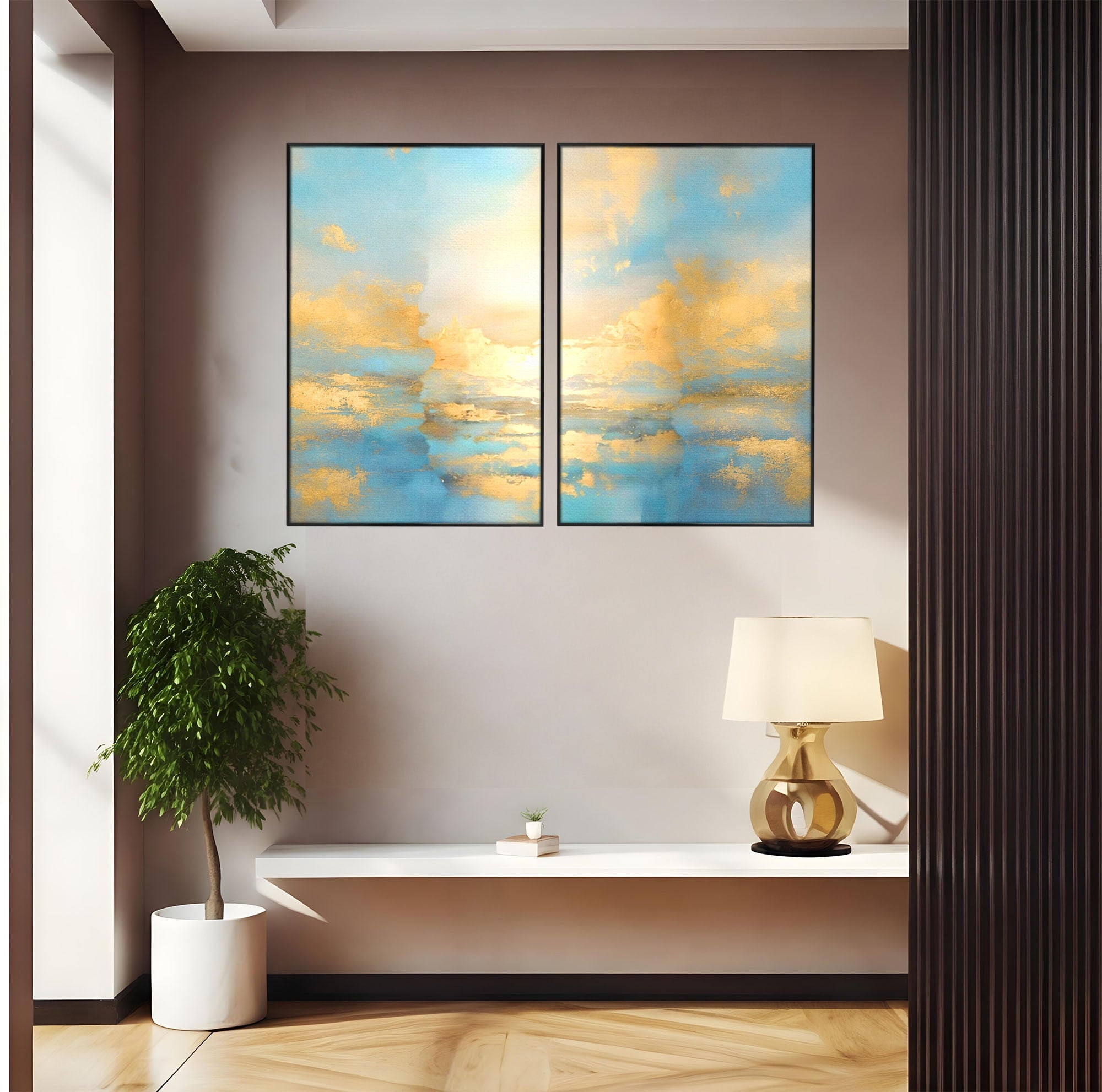 Set 2 Tablouri Canvas Premium LuxCanva® C2-1231, Rasarit Deasupra Marii, Relaxare, Living Room, Culori Vibrante