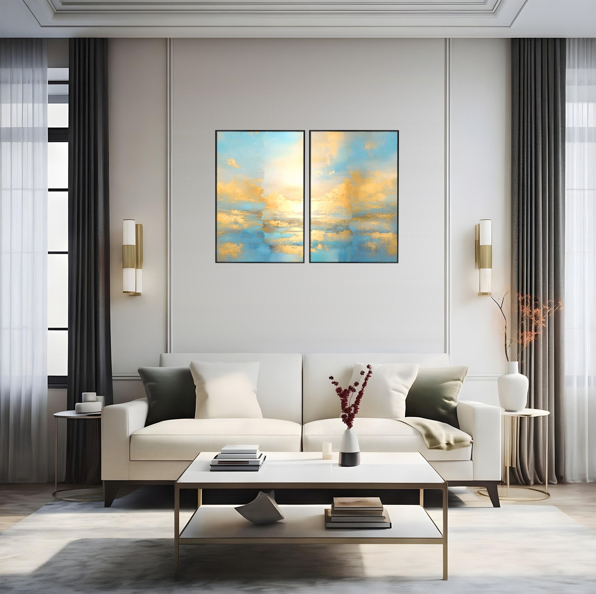 Set 2 Tablouri Canvas Premium LuxCanva® C2-1231, Rasarit Deasupra Marii, Relaxare, Living Room, Culori Vibrante