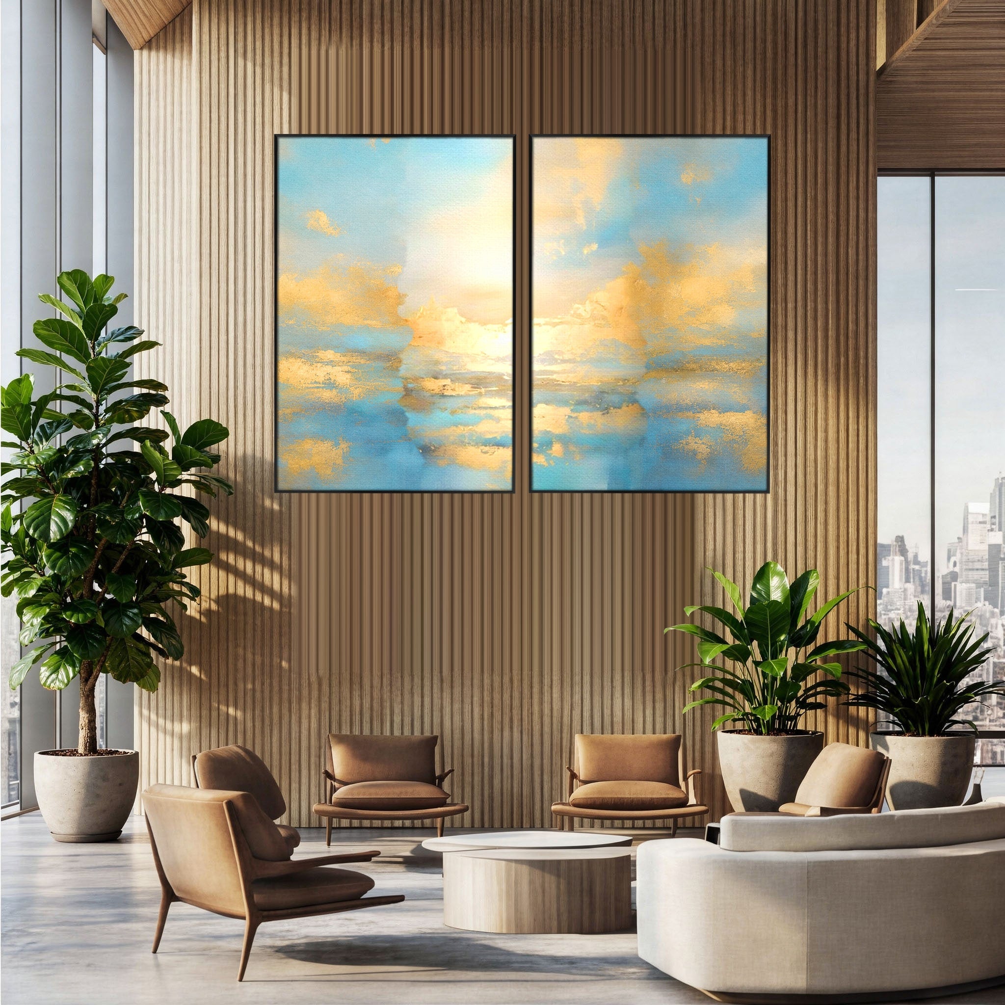 Set 2 Tablouri Canvas Premium LuxCanva® C2-1231, Rasarit Deasupra Marii, Relaxare, Living Room, Culori Vibrante