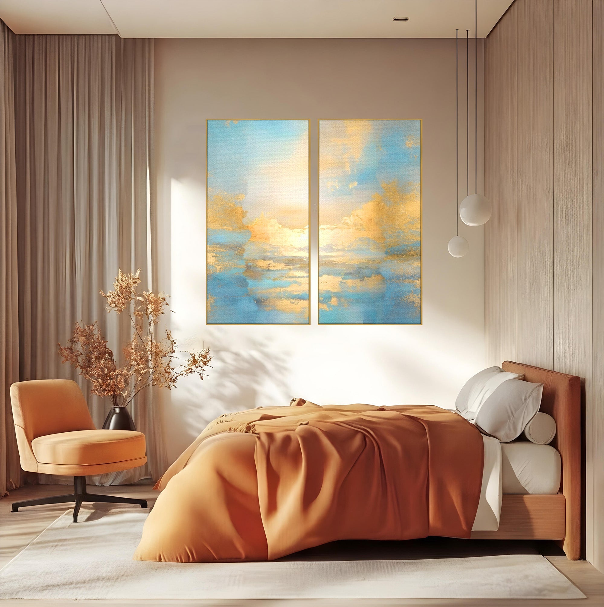 Set 2 Tablouri Canvas Premium LuxCanva® C2-1231, Rasarit Deasupra Marii, Relaxare, Living Room, Culori Vibrante
