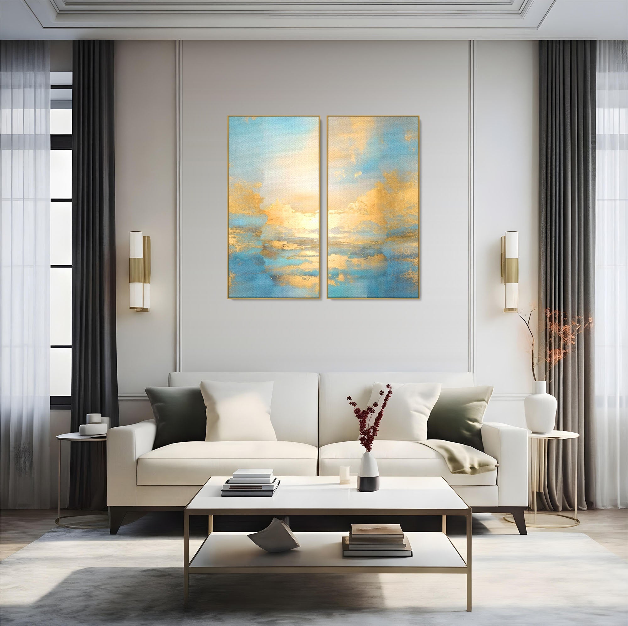 Set 2 Tablouri Canvas Premium LuxCanva® C2-1231, Rasarit Deasupra Marii, Relaxare, Living Room, Culori Vibrante