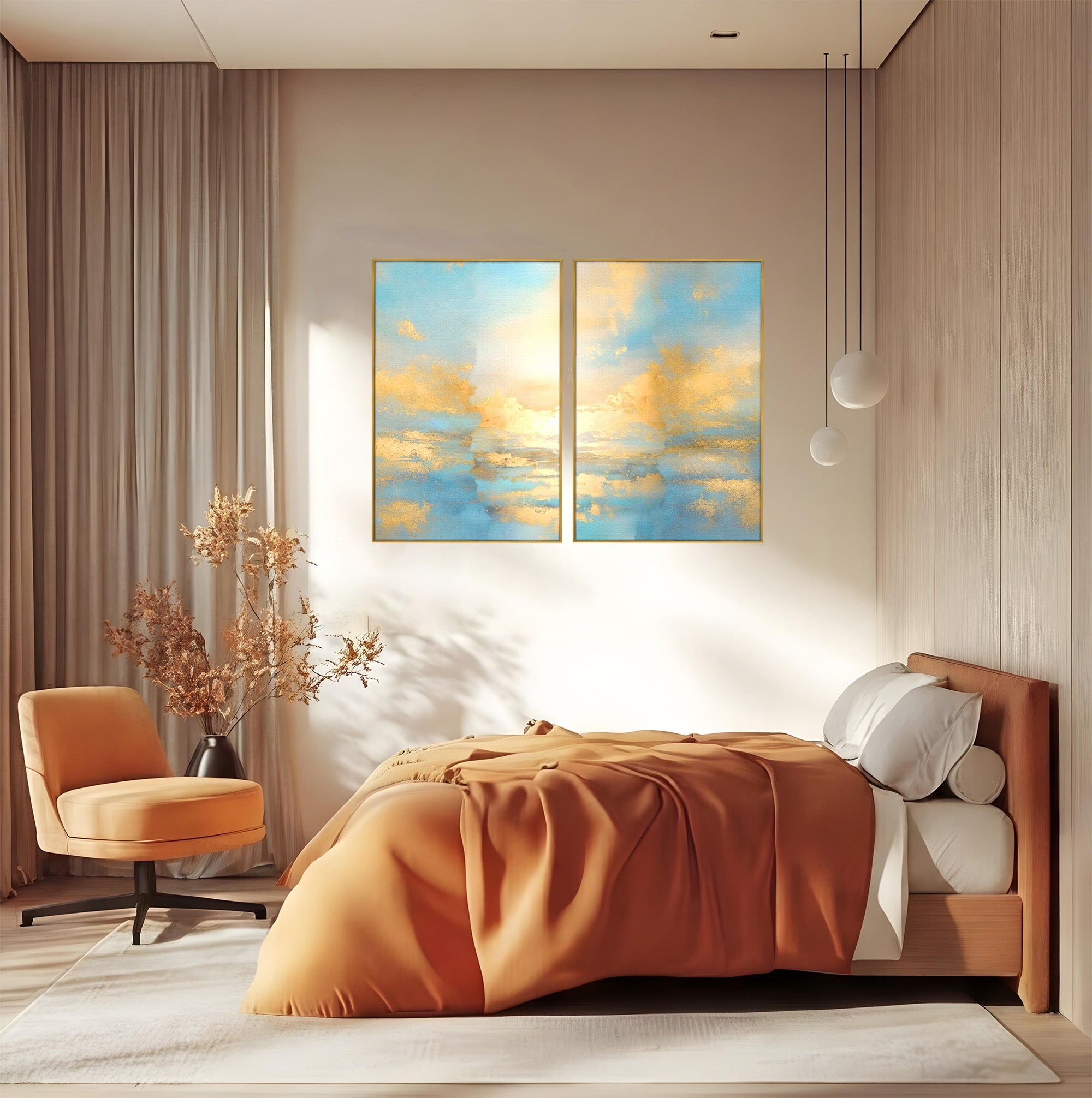 Set 2 Tablouri Canvas Premium LuxCanva® C2-1231, Rasarit Deasupra Marii, Relaxare, Living Room, Culori Vibrante