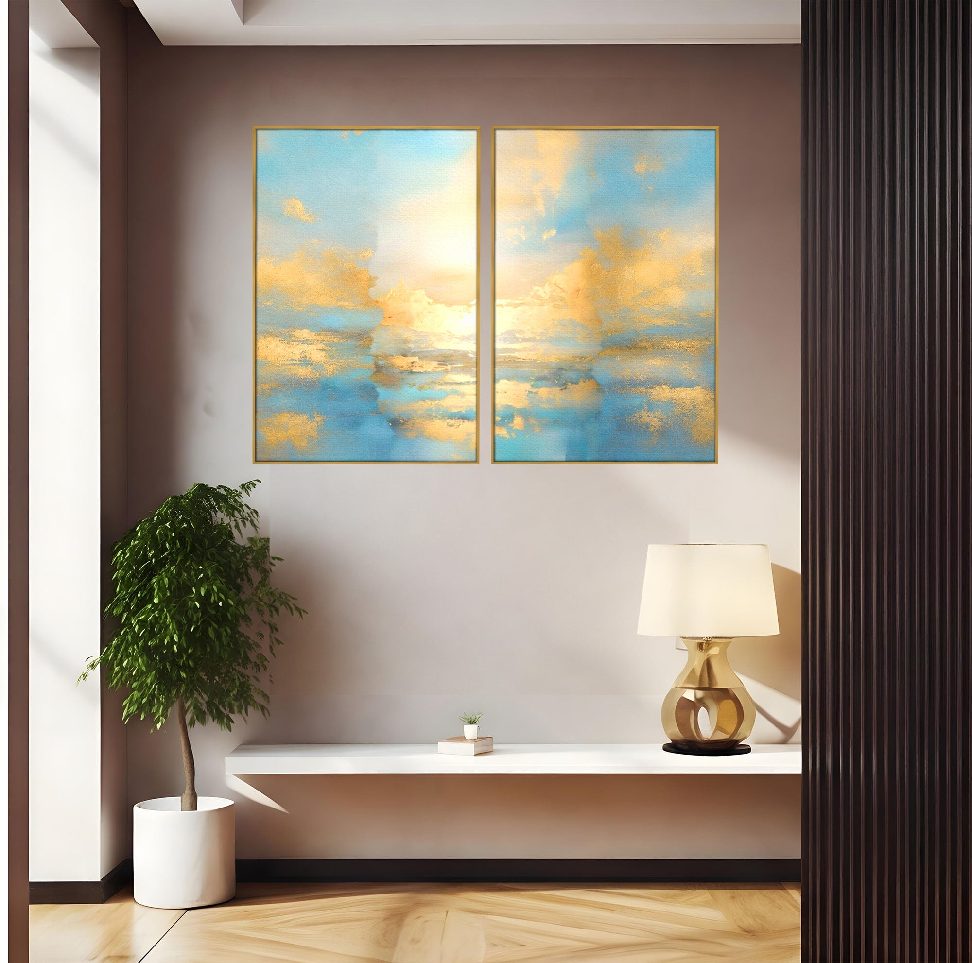 Set 2 Tablouri Canvas Premium LuxCanva® C2-1231, Rasarit Deasupra Marii, Relaxare, Living Room, Culori Vibrante