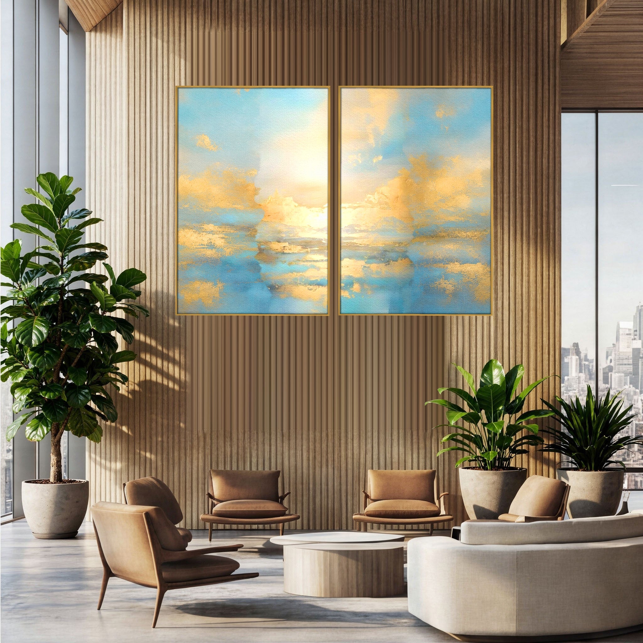 Set 2 Tablouri Canvas Premium LuxCanva® C2-1231, Rasarit Deasupra Marii, Relaxare, Living Room, Culori Vibrante