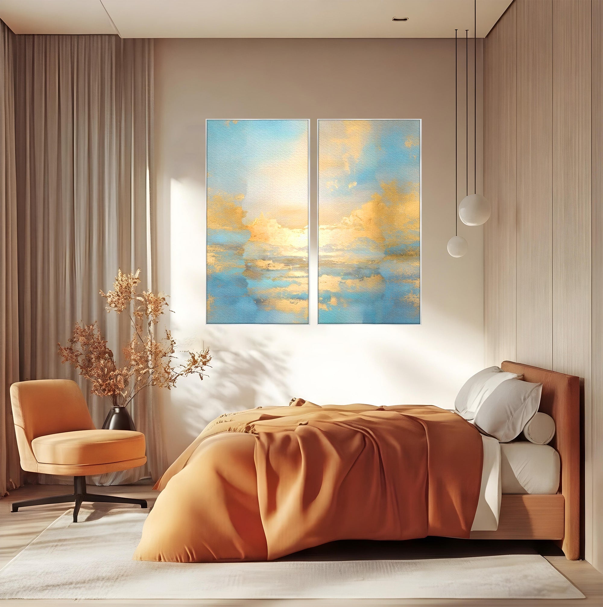 Set 2 Tablouri Canvas Premium LuxCanva® C2-1231, Rasarit Deasupra Marii, Relaxare, Living Room, Culori Vibrante