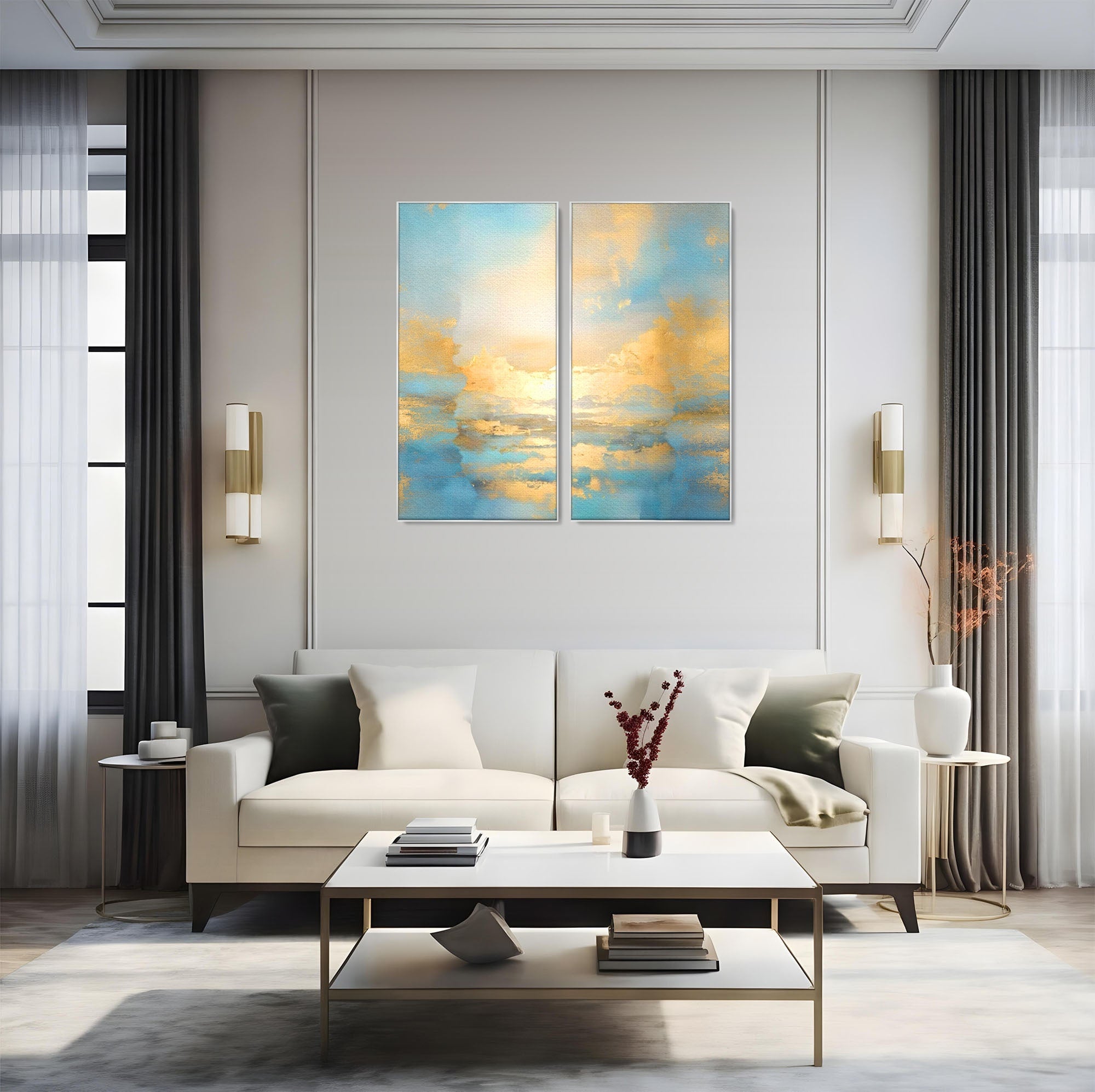 Set 2 Tablouri Canvas Premium LuxCanva® C2-1231, Rasarit Deasupra Marii, Relaxare, Living Room, Culori Vibrante