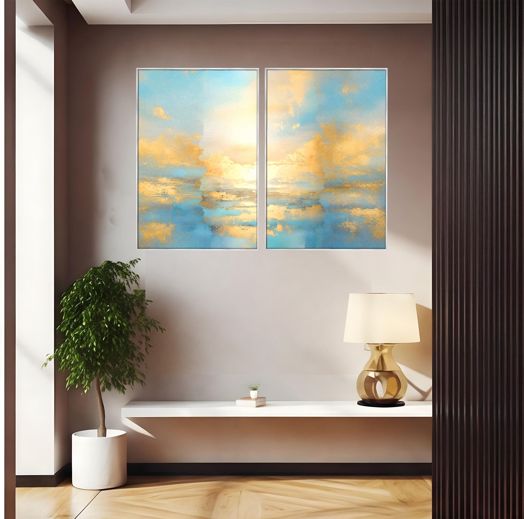 Set 2 Tablouri Canvas Premium LuxCanva® C2-1231, Rasarit Deasupra Marii, Relaxare, Living Room, Culori Vibrante