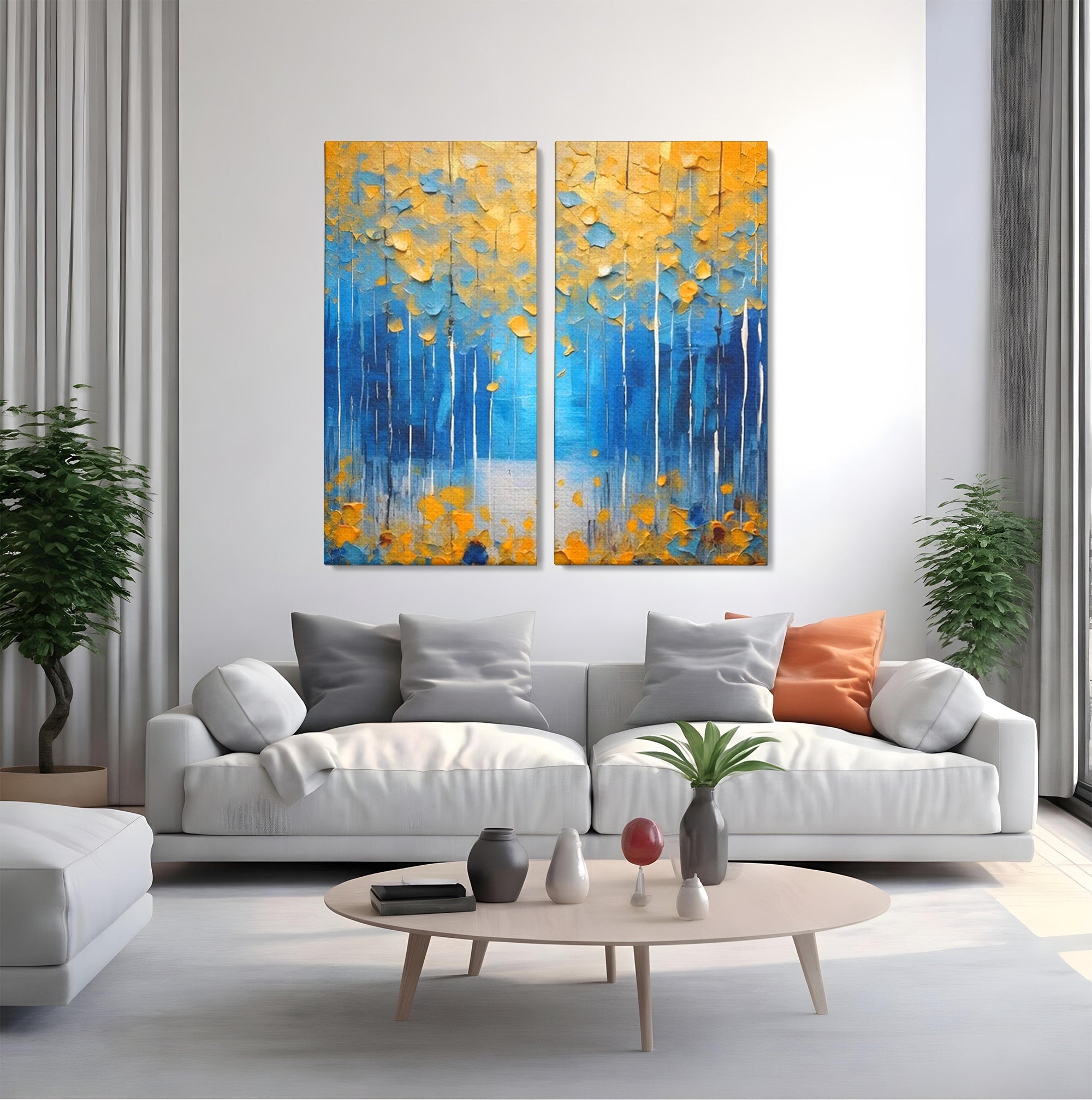 Set 2 Tablouri Canvas Premium LuxCanva® C2-1234, Abstract Autum Leafs, Relaxare, Living Room, Culori Vibrante