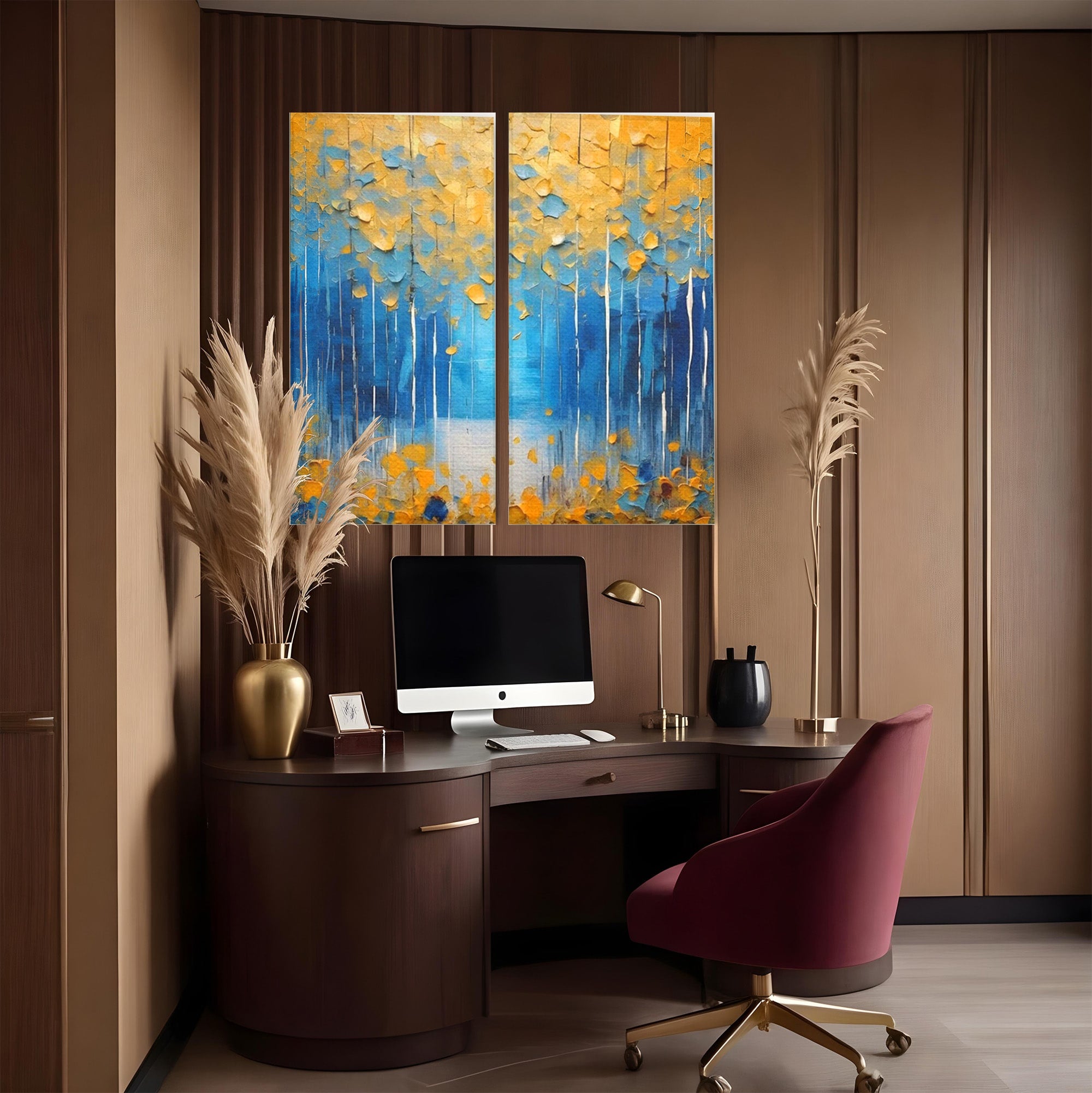 Set 2 Tablouri Canvas Premium LuxCanva® C2-1234, Abstract Autum Leafs, Relaxare, Living Room, Culori Vibrante