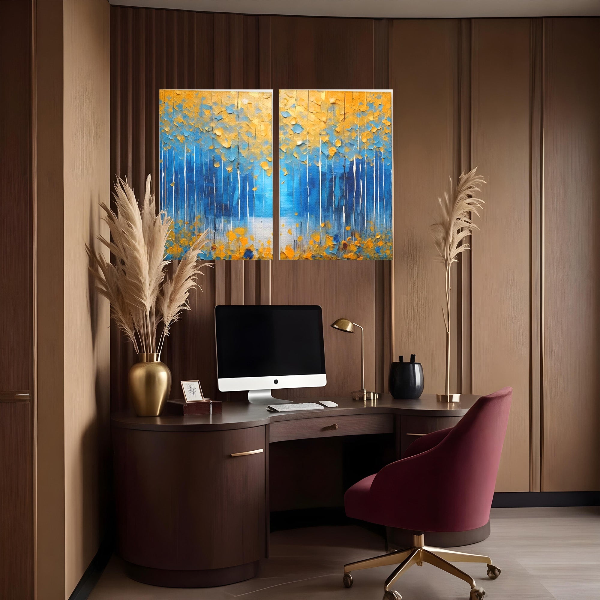 Set 2 Tablouri Canvas Premium LuxCanva® C2-1234, Abstract Autum Leafs, Relaxare, Living Room, Culori Vibrante