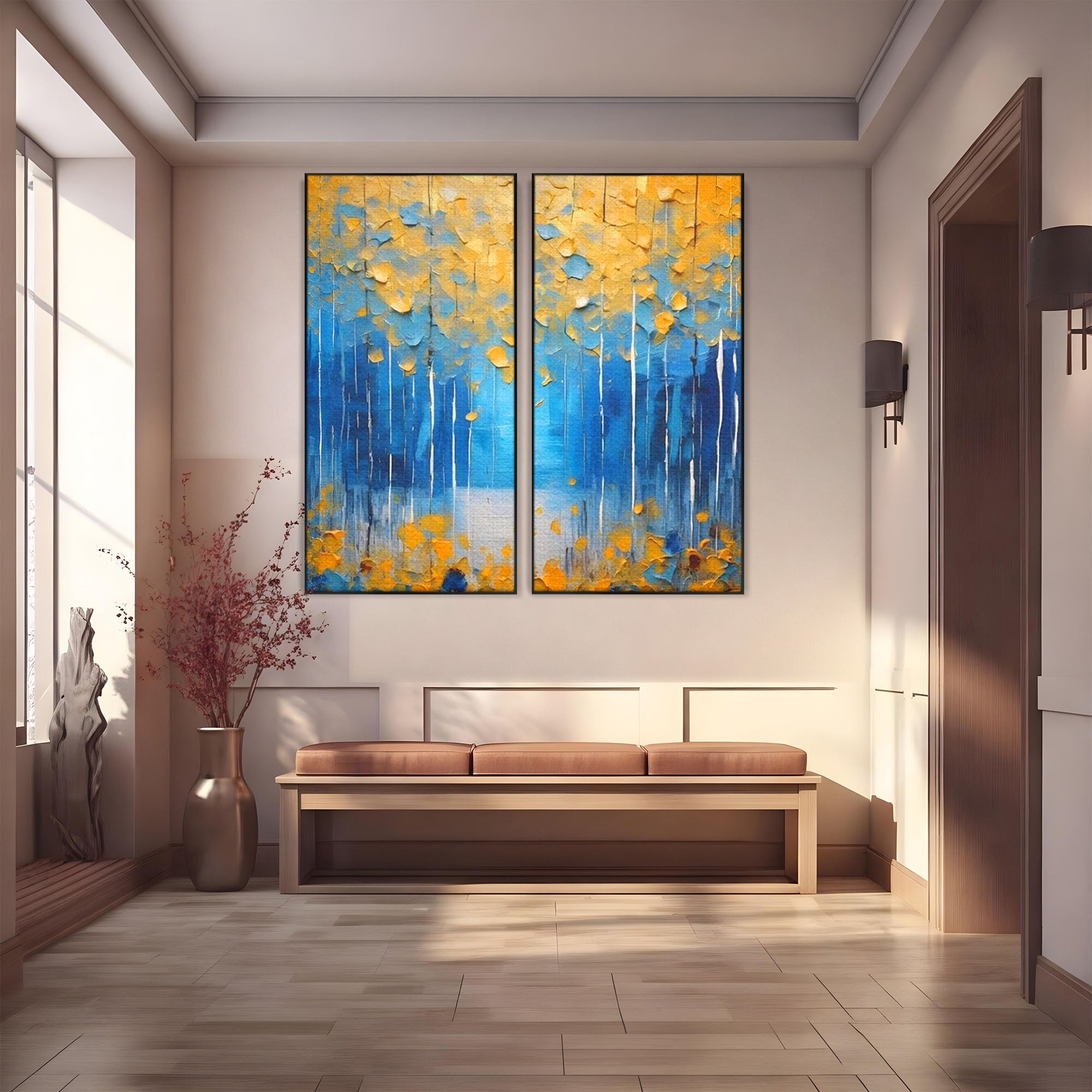 Set 2 Tablouri Canvas Premium LuxCanva® C2-1234, Abstract Autum Leafs, Relaxare, Living Room, Culori Vibrante