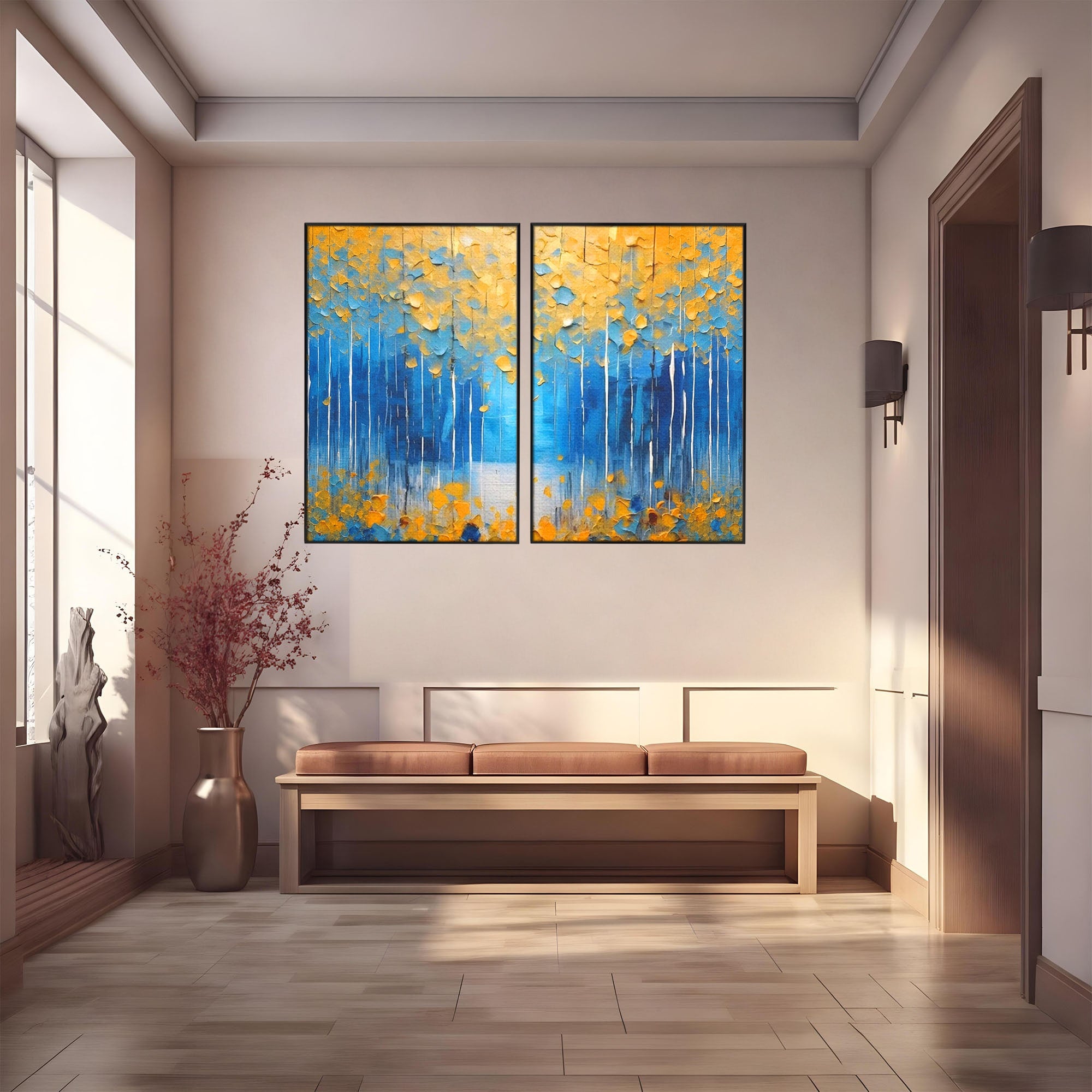 Set 2 Tablouri Canvas Premium LuxCanva® C2-1234, Abstract Autum Leafs, Relaxare, Living Room, Culori Vibrante