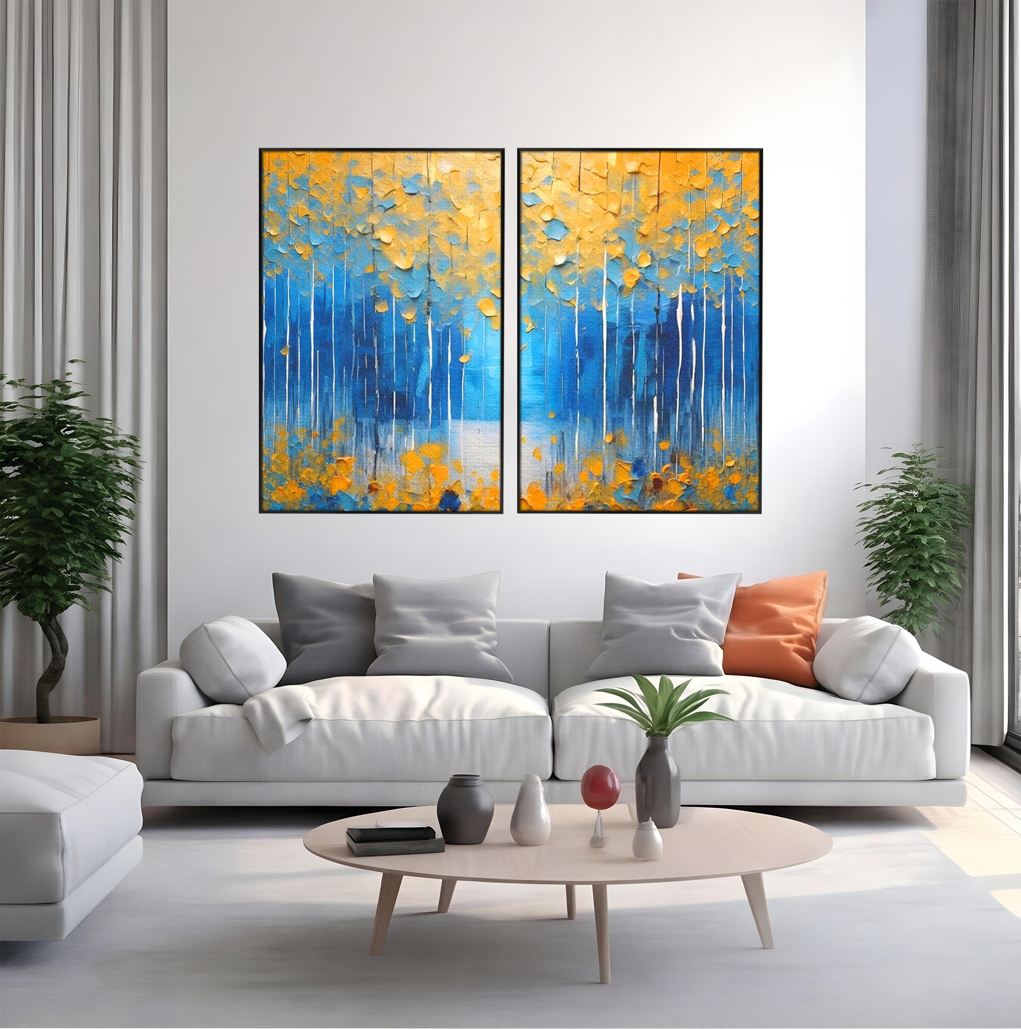 Set 2 Tablouri Canvas Premium LuxCanva® C2-1234, Abstract Autum Leafs, Relaxare, Living Room, Culori Vibrante