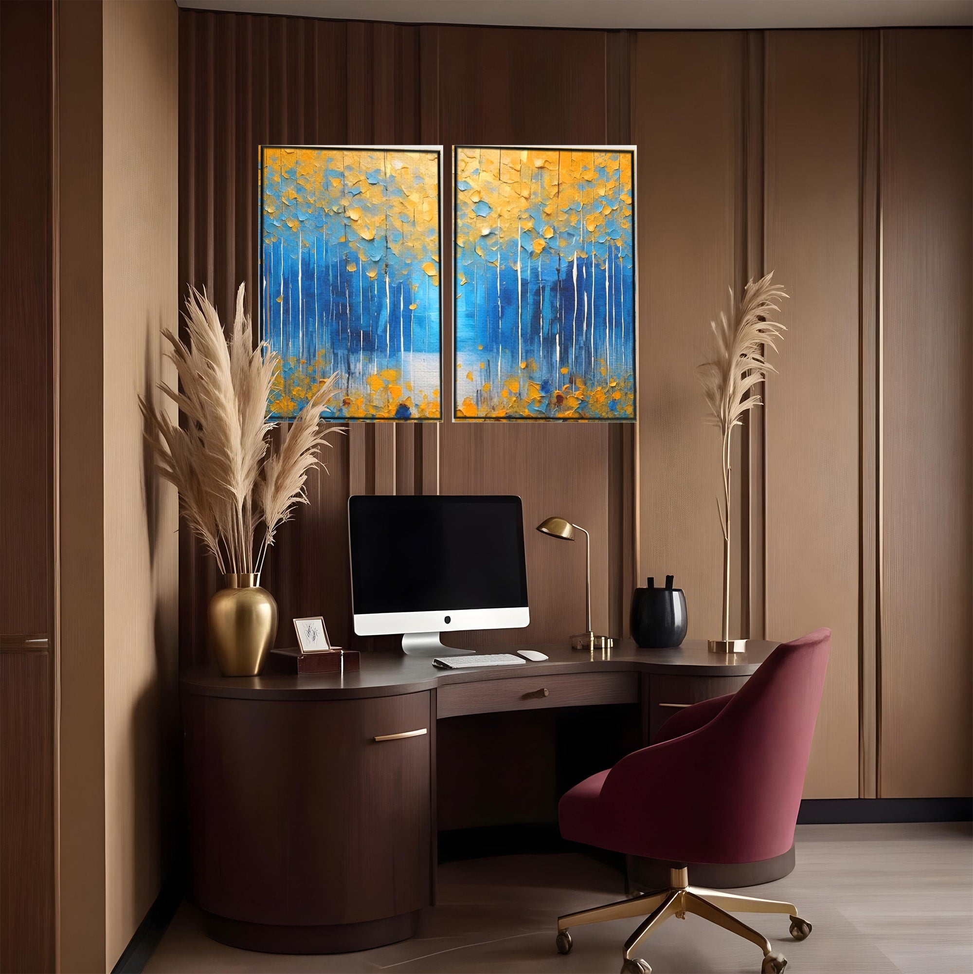Set 2 Tablouri Canvas Premium LuxCanva® C2-1234, Abstract Autum Leafs, Relaxare, Living Room, Culori Vibrante